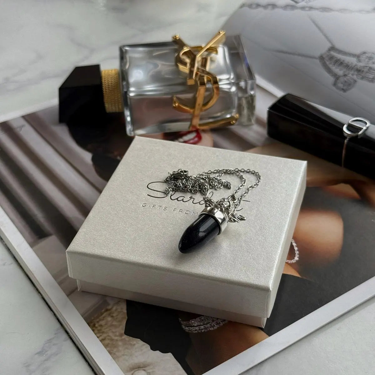 Gemstone Angel Point Pendant Necklace | Silver