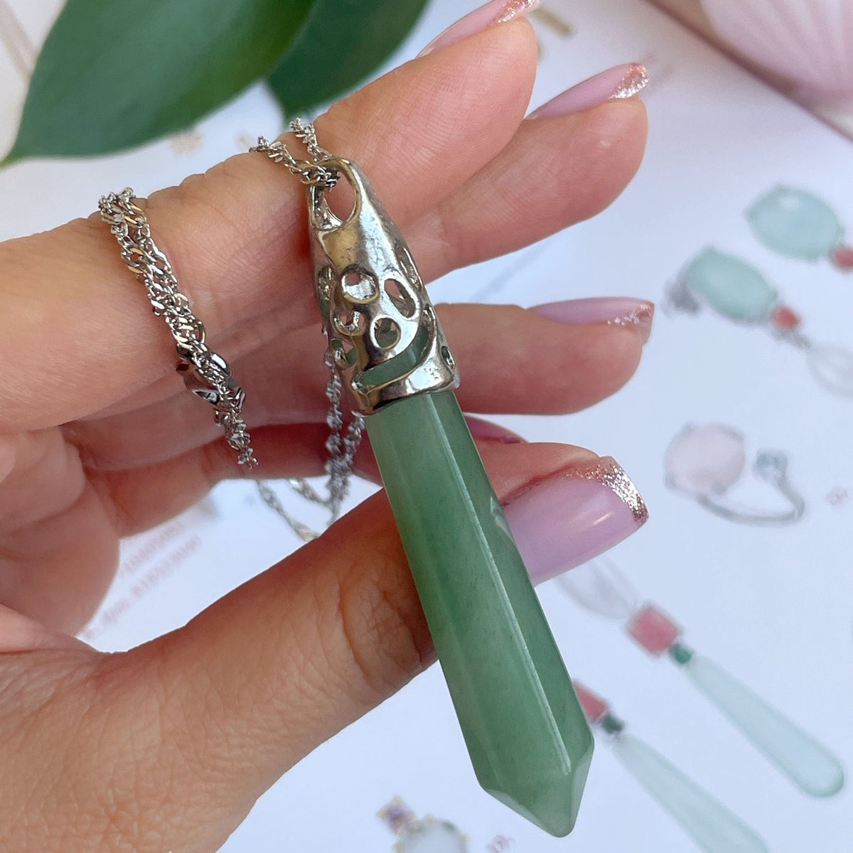 Natural Green Jade prism Pendant