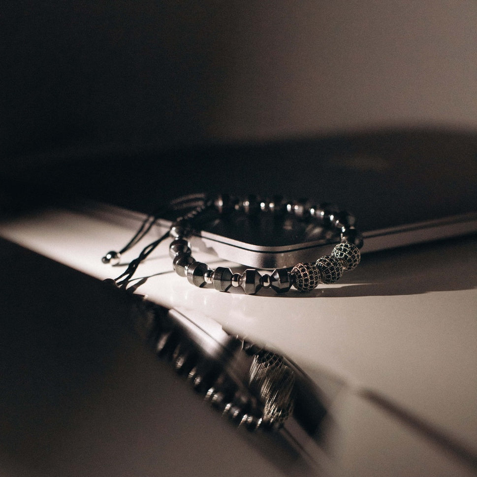 Men’s Black Zircon & Hematite Bracelet | Adjustable