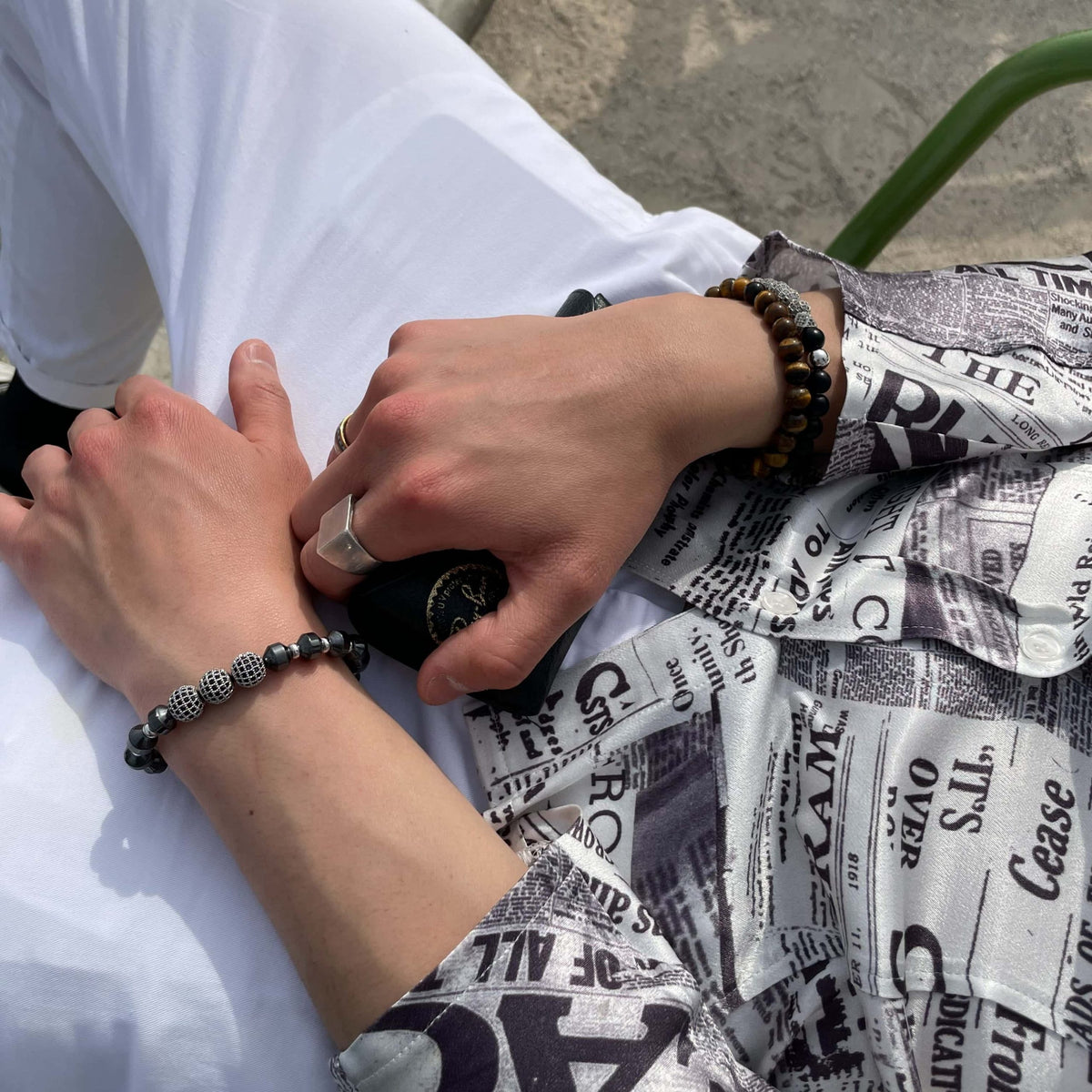 Men’s Black Zircon & Hematite Bracelet | Adjustable