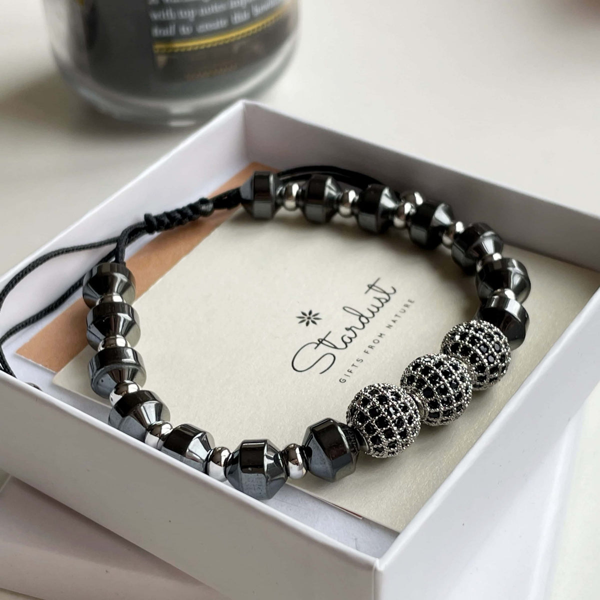 Men’s Black Zircon & Hematite Bracelet | Adjustable