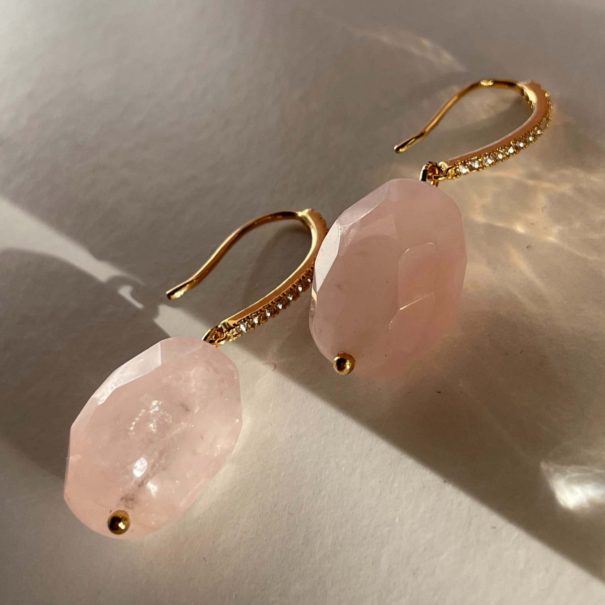 Rose Quartz Drop Earrings with Cubic Zirconia | Masterpiece