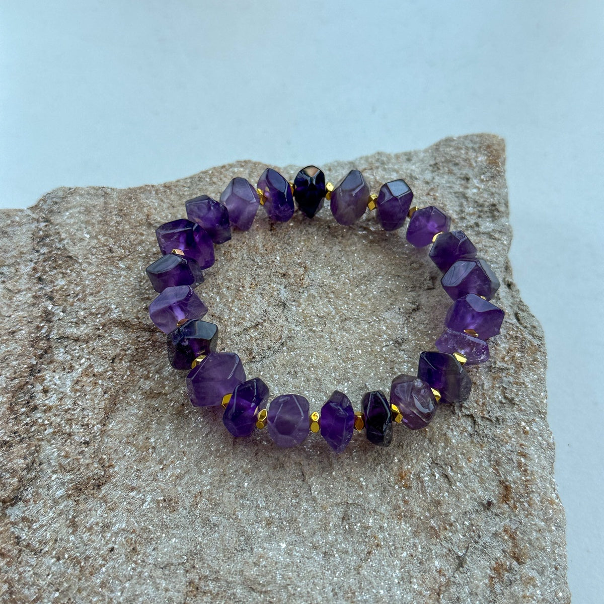 ROYAL AMETHYST | Faceted Purple Gemstone Bracelet with Gold Accents