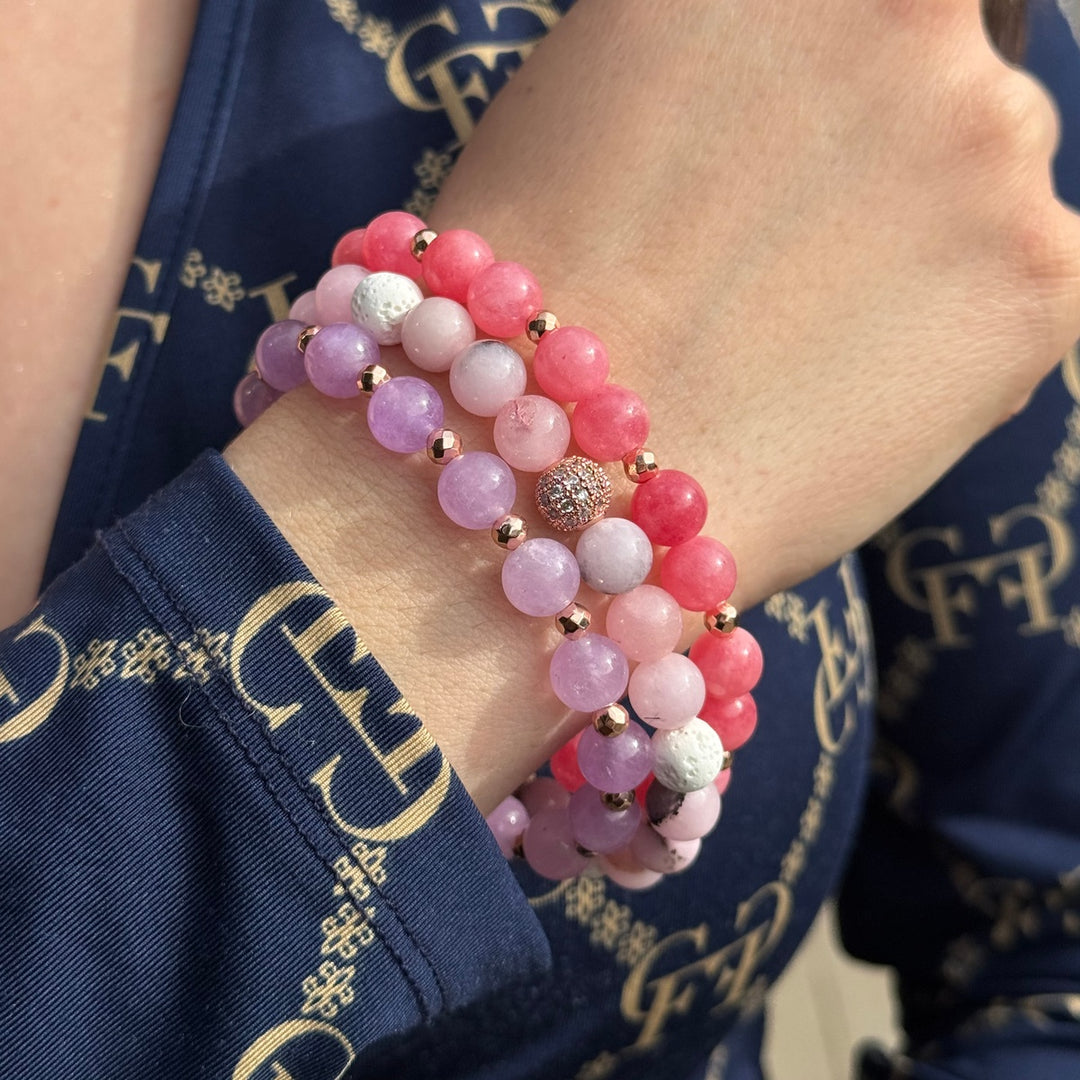 Set of pink natural stone bracelets