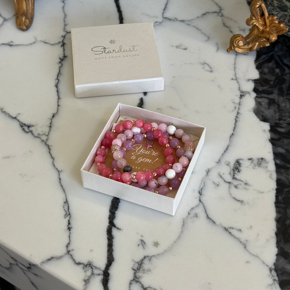 Set of pink natural stone bracelets