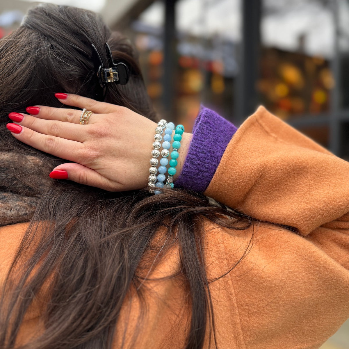 Blue Gemstone Agate Bracelet Stack