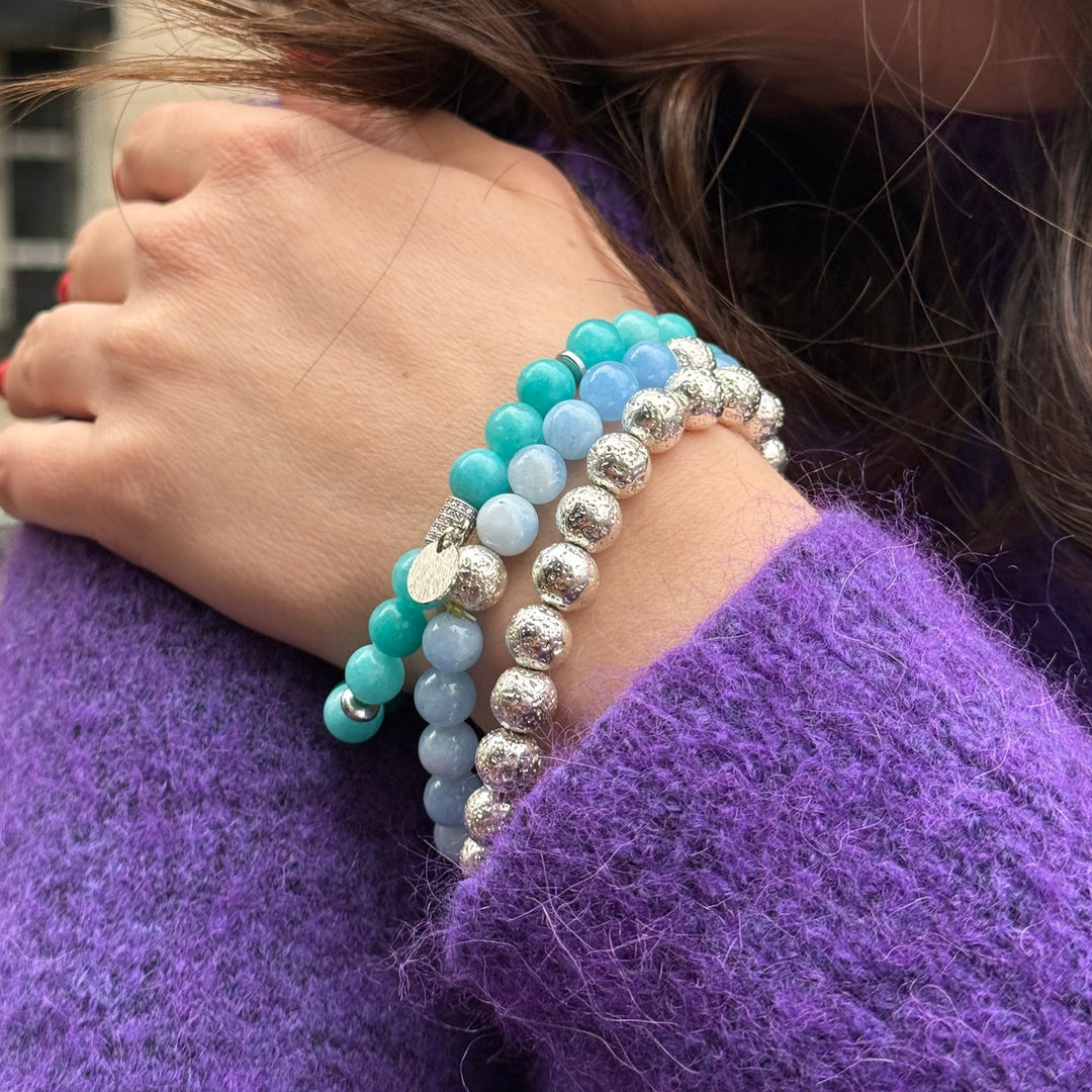 Blue Gemstone Agate Bracelet Stack