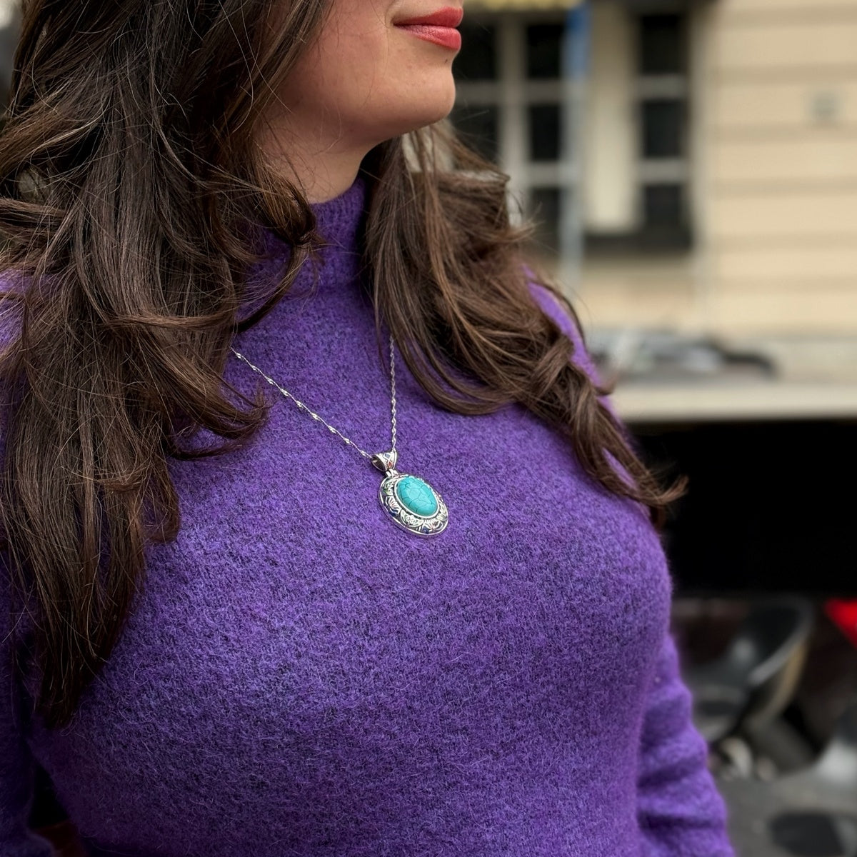 Vintage Floral Frame Gemstone Necklace | Natural Stone Pendant