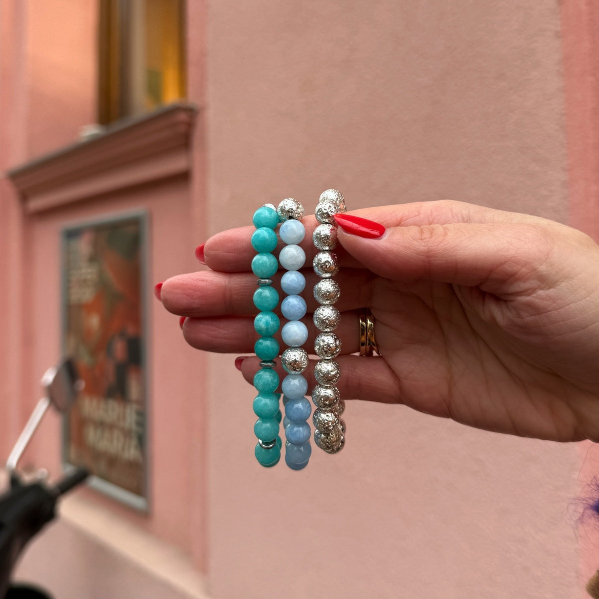 Blue Gemstone Agate Bracelet Stack