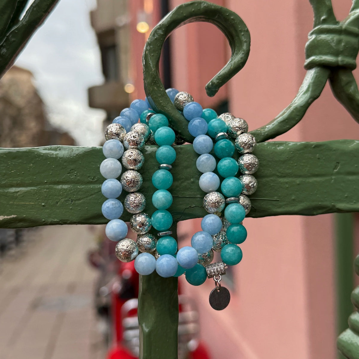 Blue Gemstone Agate Bracelet Stack
