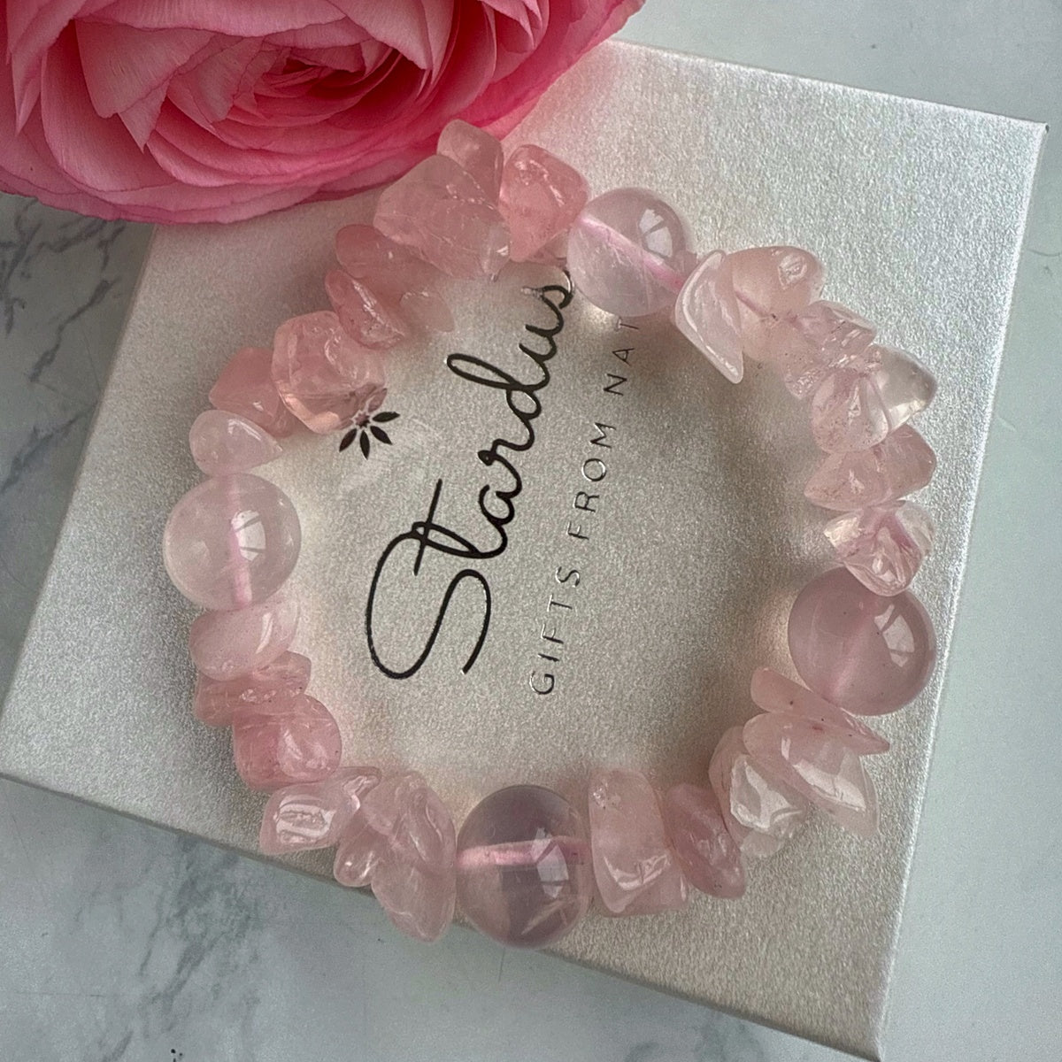 Madagascar Rose Quartz Bracelet | Deep Pink Crystal Chips