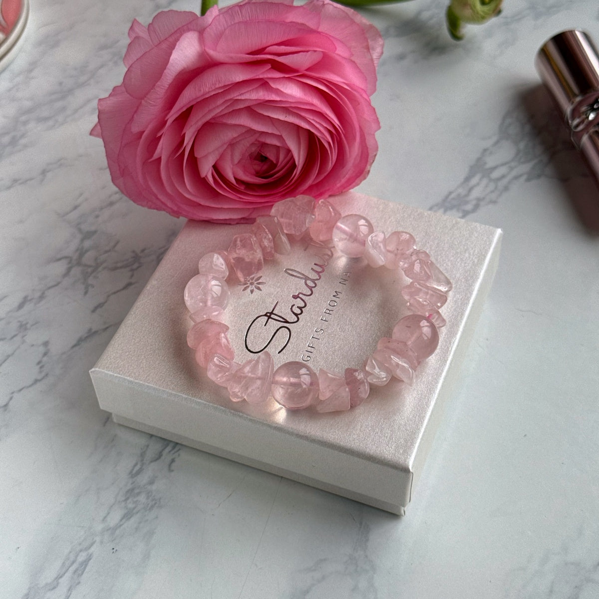 Madagascar Rose Quartz Bracelet | Deep Pink Crystal Chips