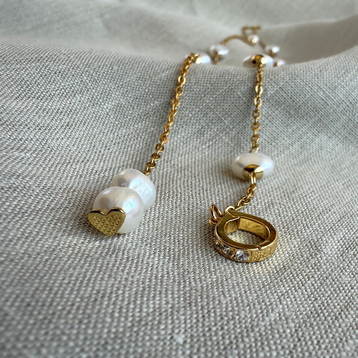 Premium Asymmetrical Pearl Necklace, 18K Gold Plated, 5A Pearl Lariat Necklace, Zircon Clasp, Bridal Necklace