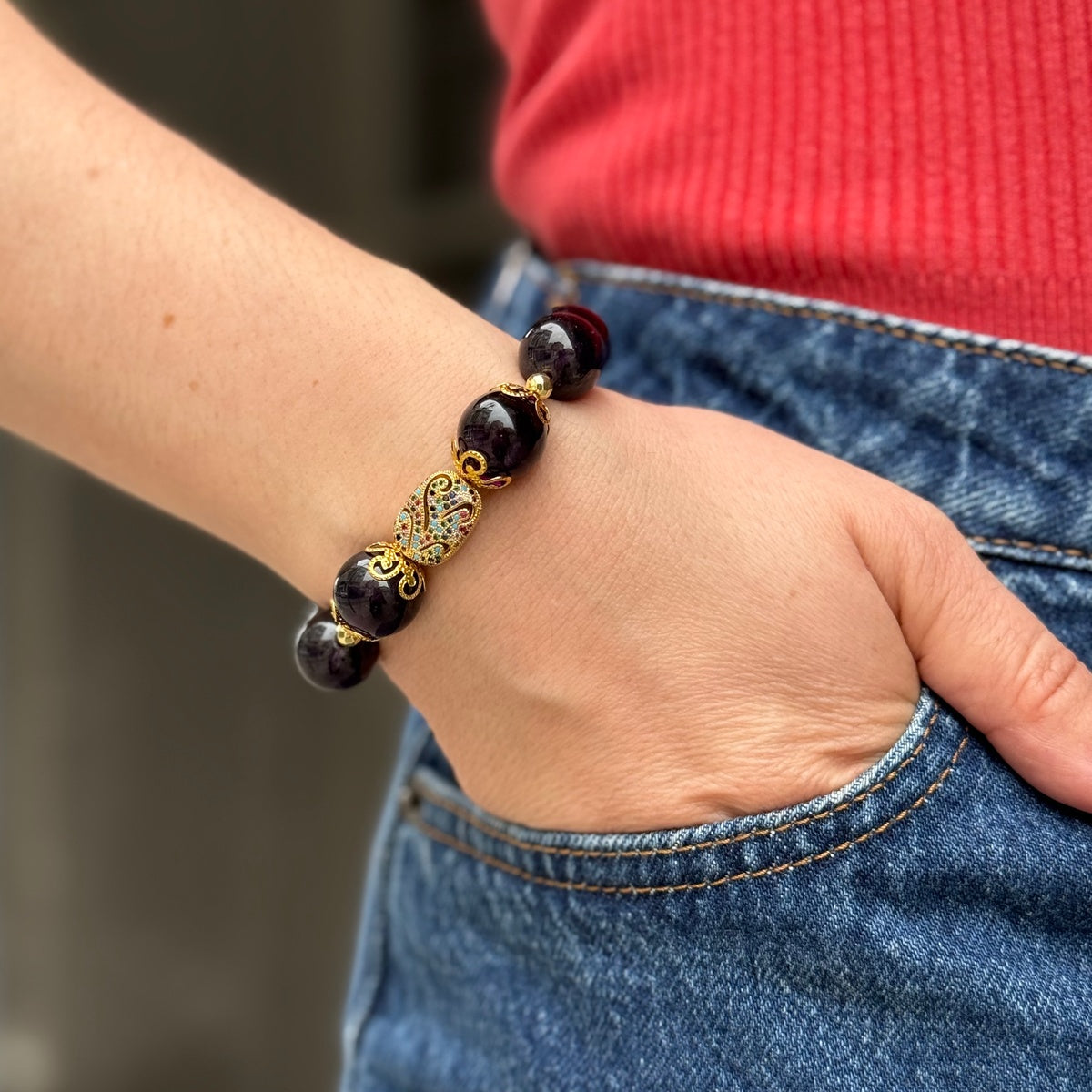 Luxury Amethyst Bracelet | Gold Filigree & Austrian Zircon Accents