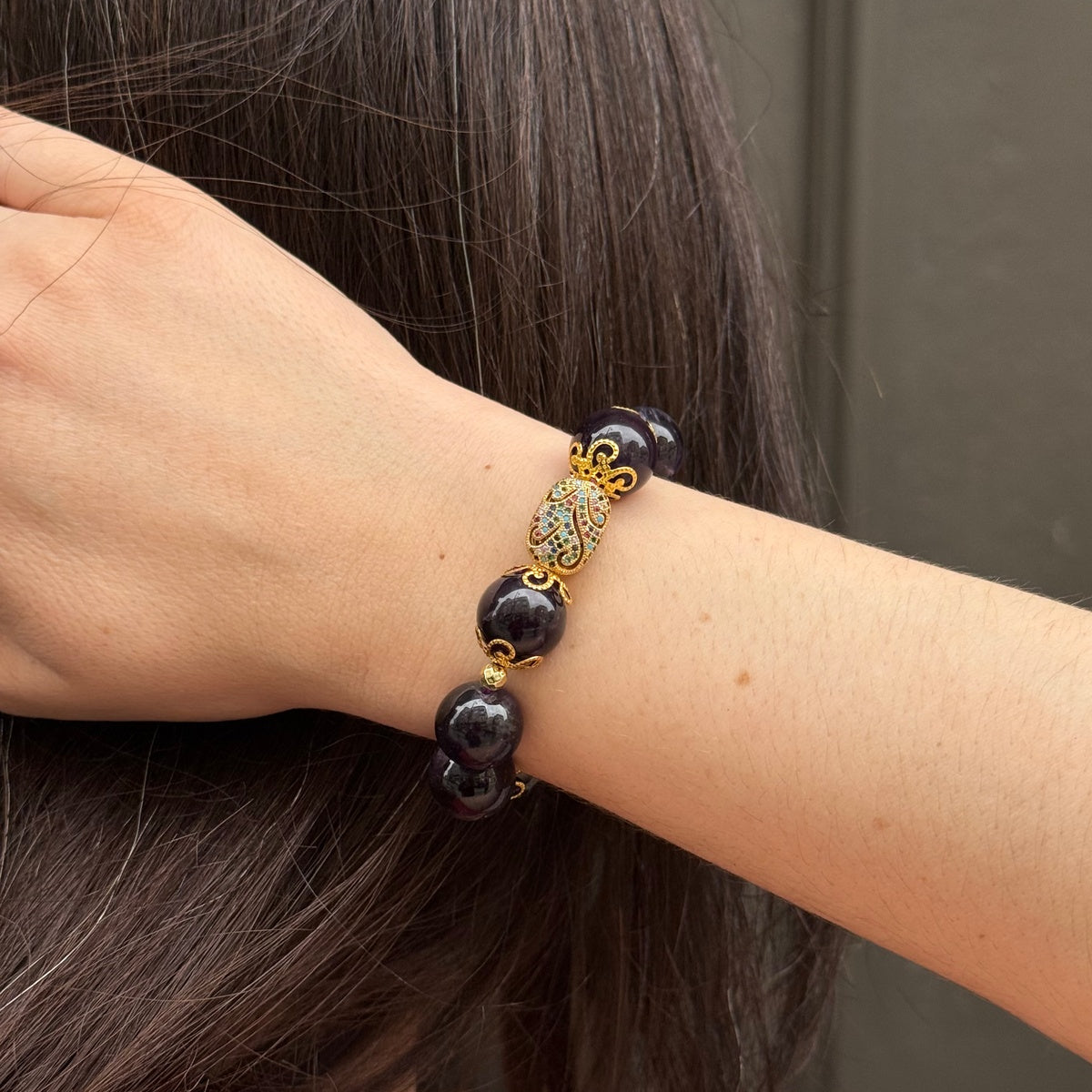 Luxury Amethyst Bracelet | Gold Filigree & Austrian Zircon Accents
