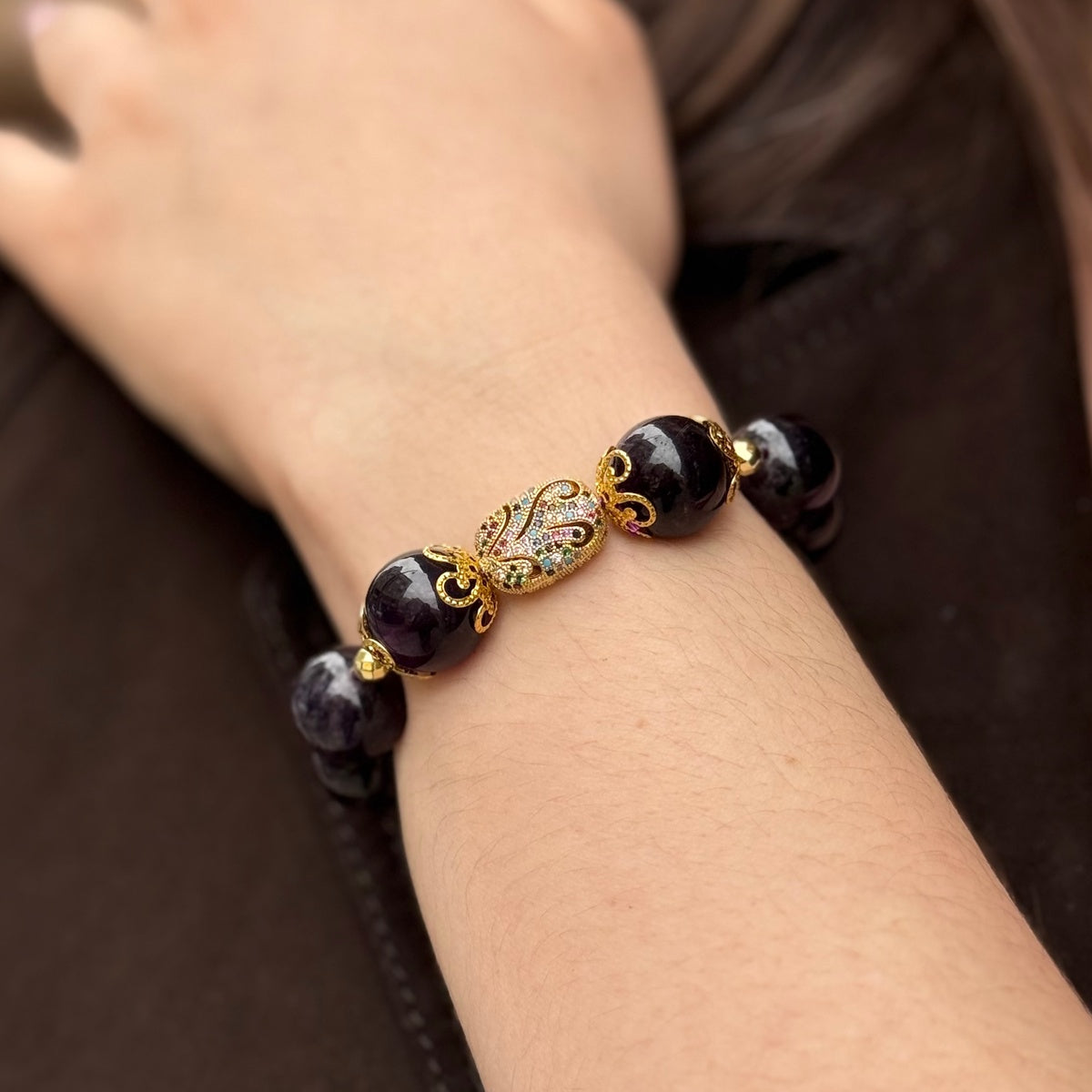 Luxury Amethyst Bracelet | Gold Filigree & Austrian Zircon Accents