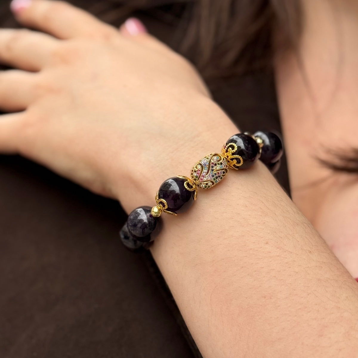 Luxury Amethyst Bracelet | Gold Filigree & Austrian Zircon Accents