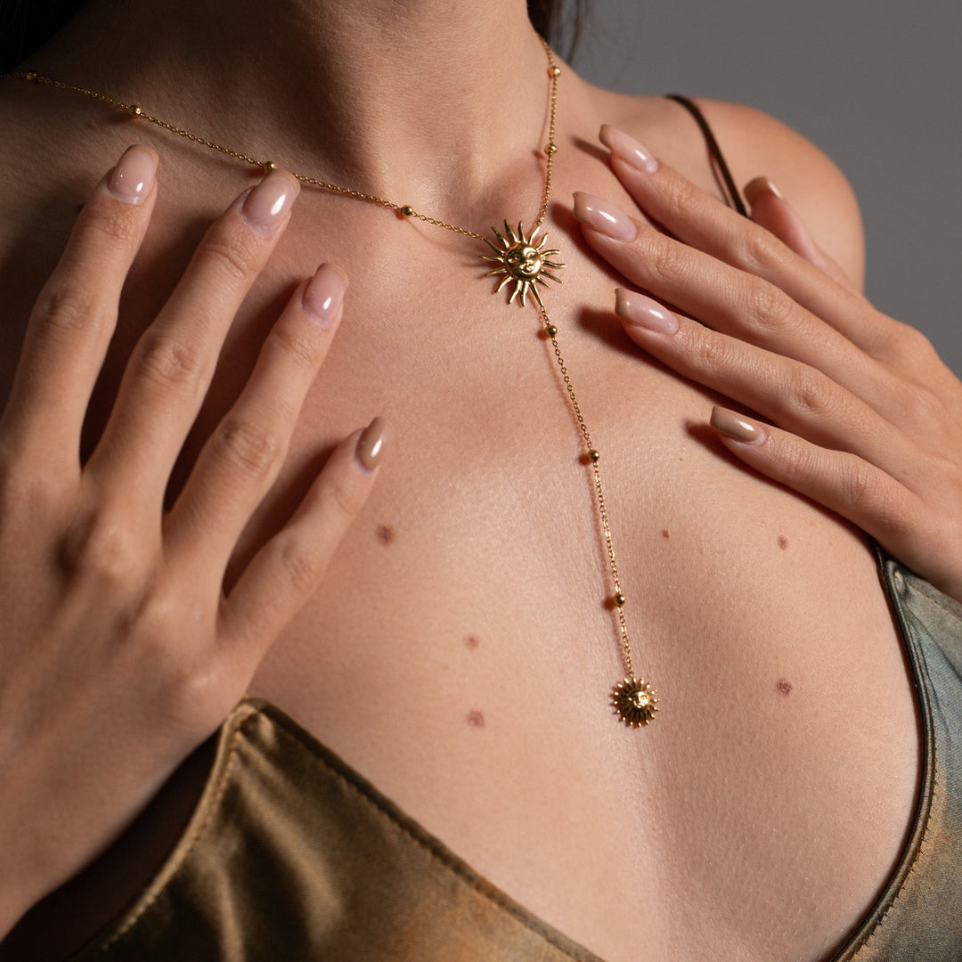 Bohemian Long Sun Necklace 18K Gold Plated Stainless Steel