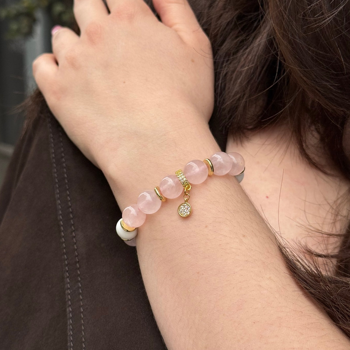 Luxury Rose Quartz & White Coral Beaded Bracelet