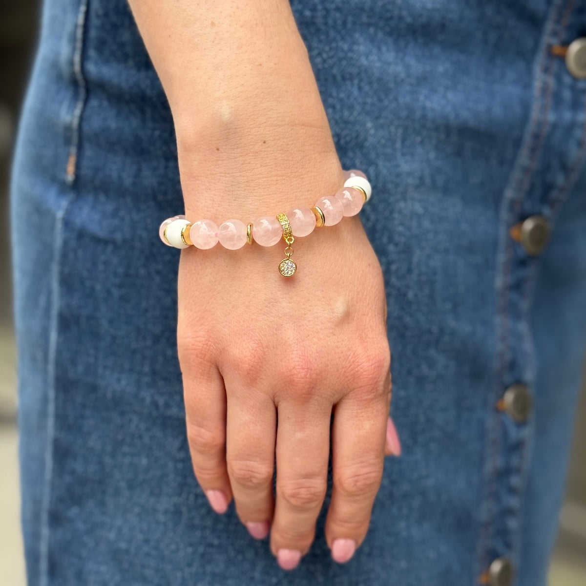 Luxury Rose Quartz & White Coral Beaded Bracelet
