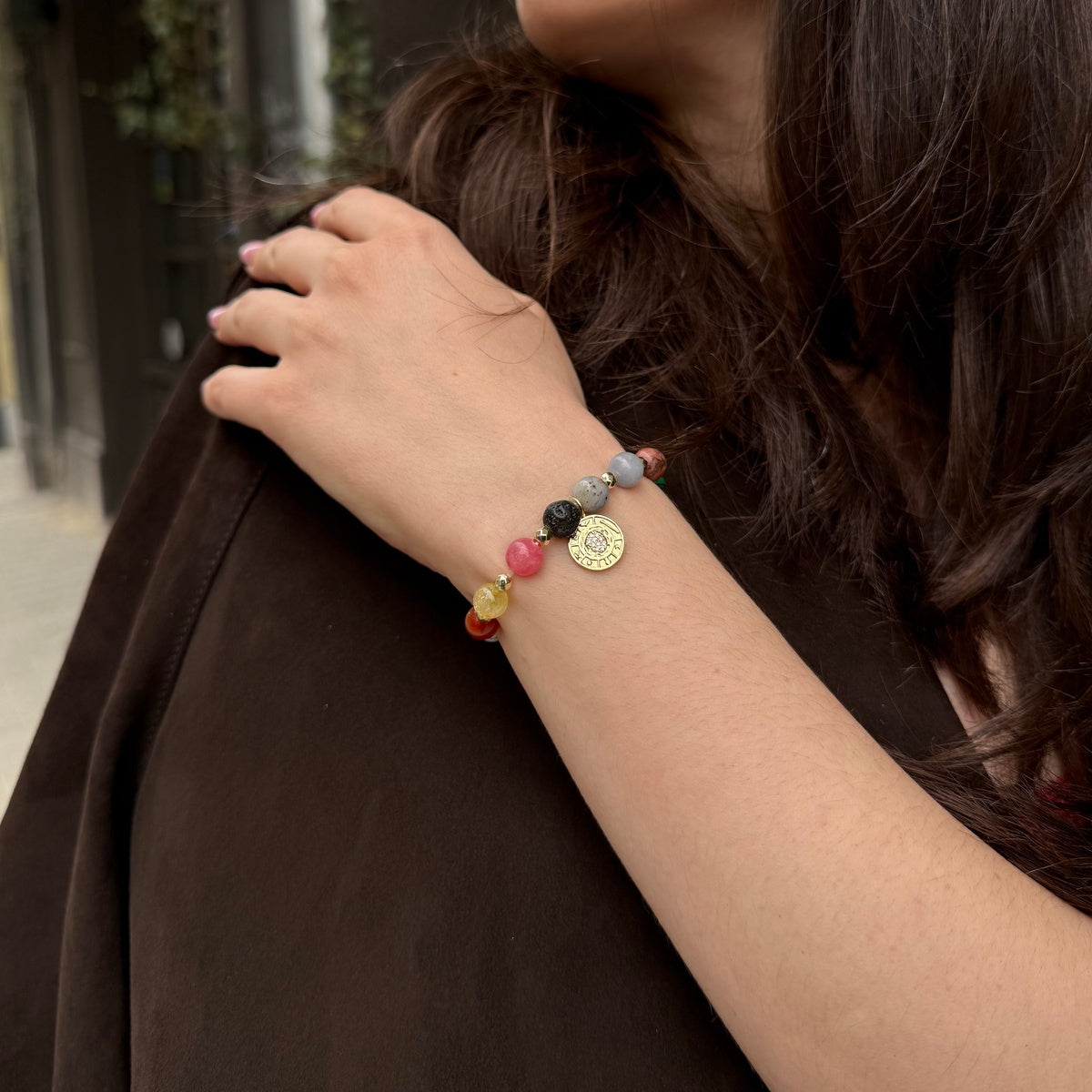 HARMONY | Colorful Gemstone Bracelet with Gold Coin Charm