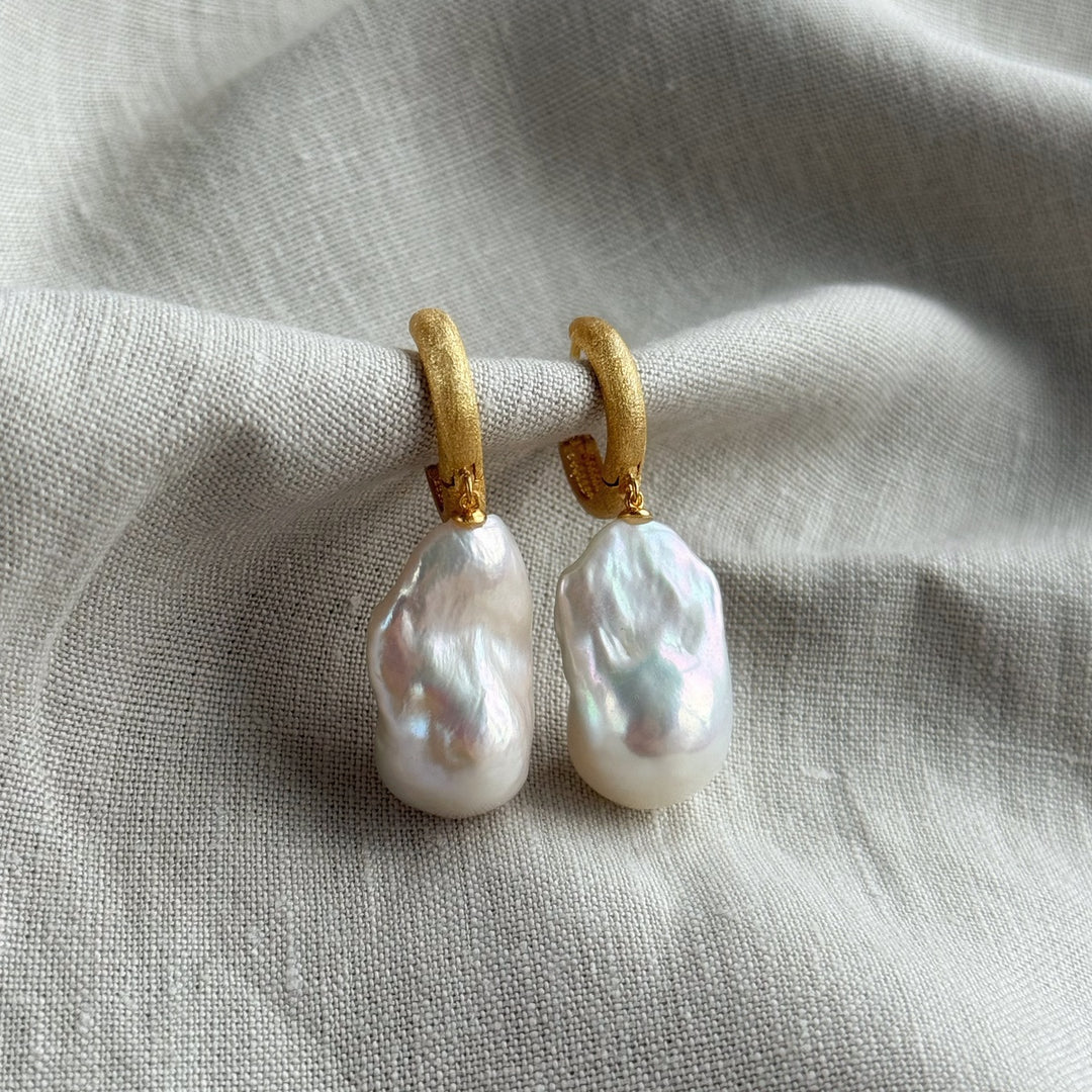 18k gold plated Baroque Pearl hoop earrings