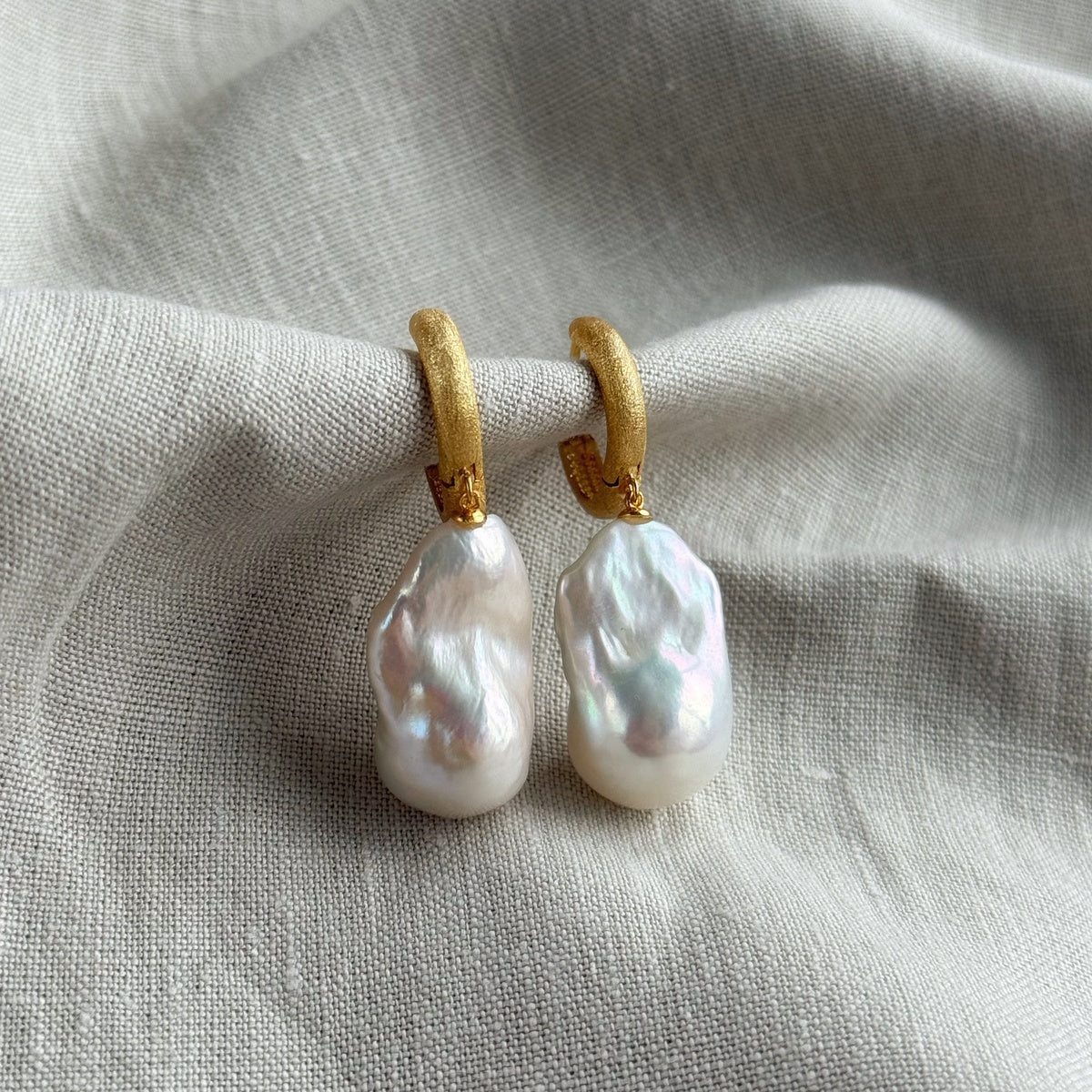 18k gold plated Baroque Pearl hoop earrings