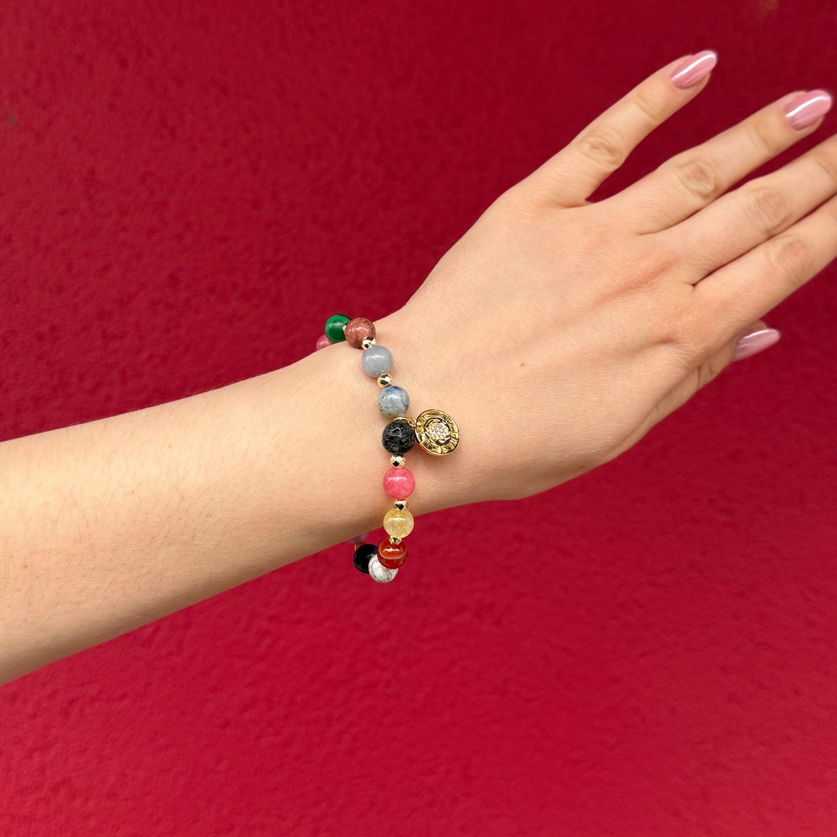 HARMONY | Colorful Gemstone Bracelet with Gold Coin Charm
