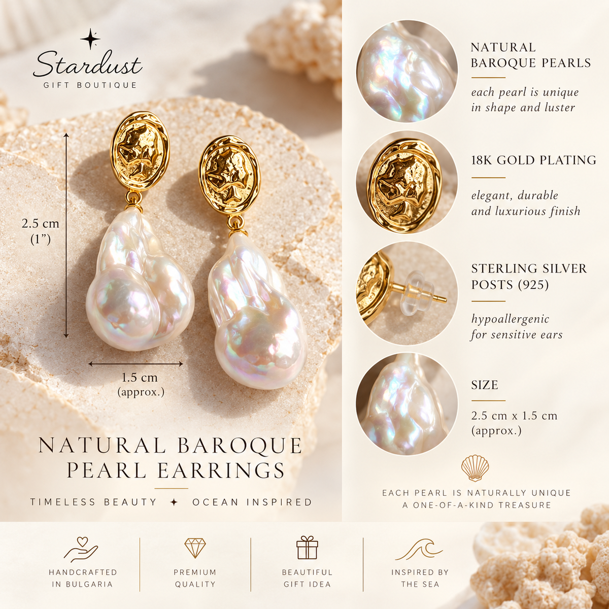 Princess Baroque Pearl Earrings, Lady Face Design