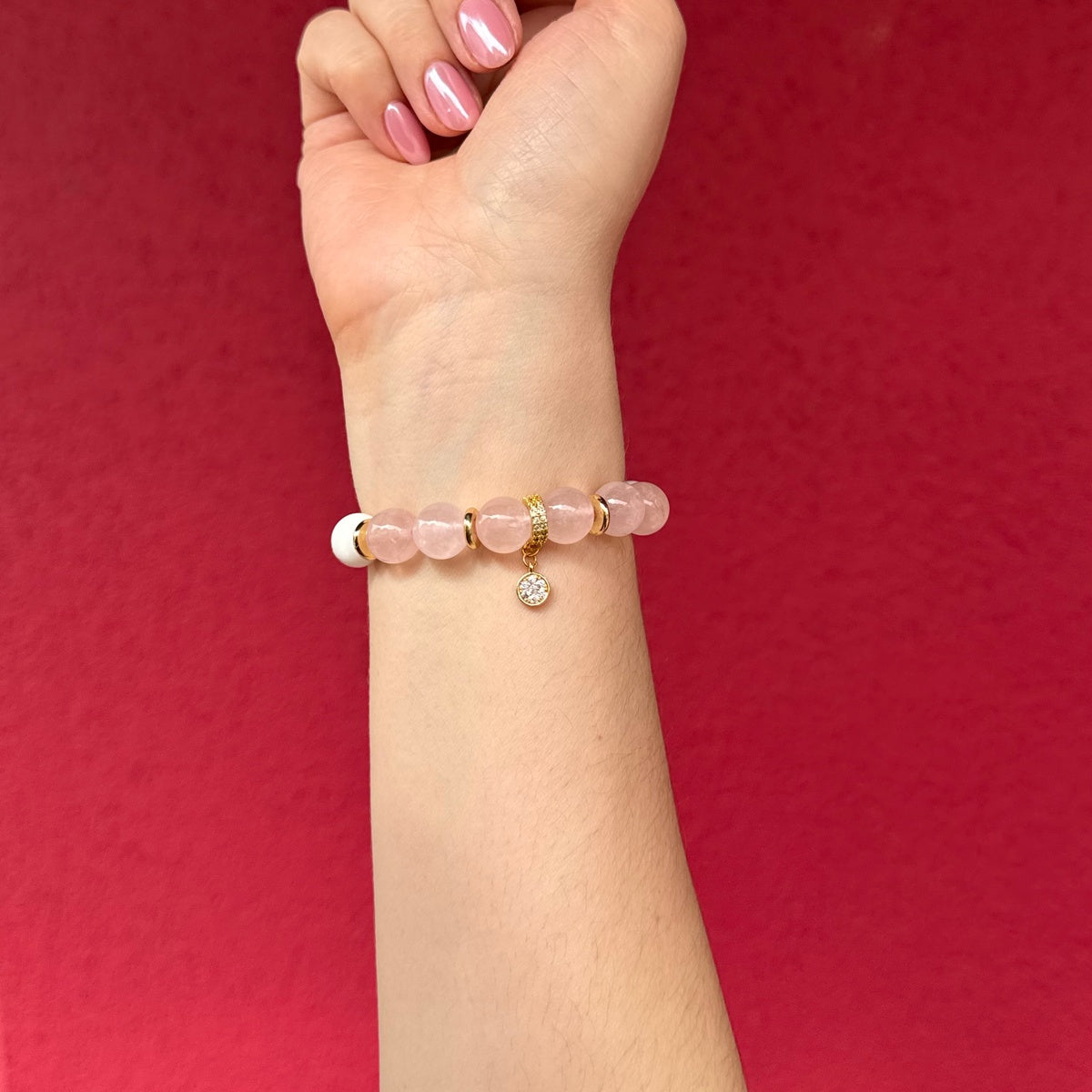 Luxury Rose Quartz & White Coral Beaded Bracelet