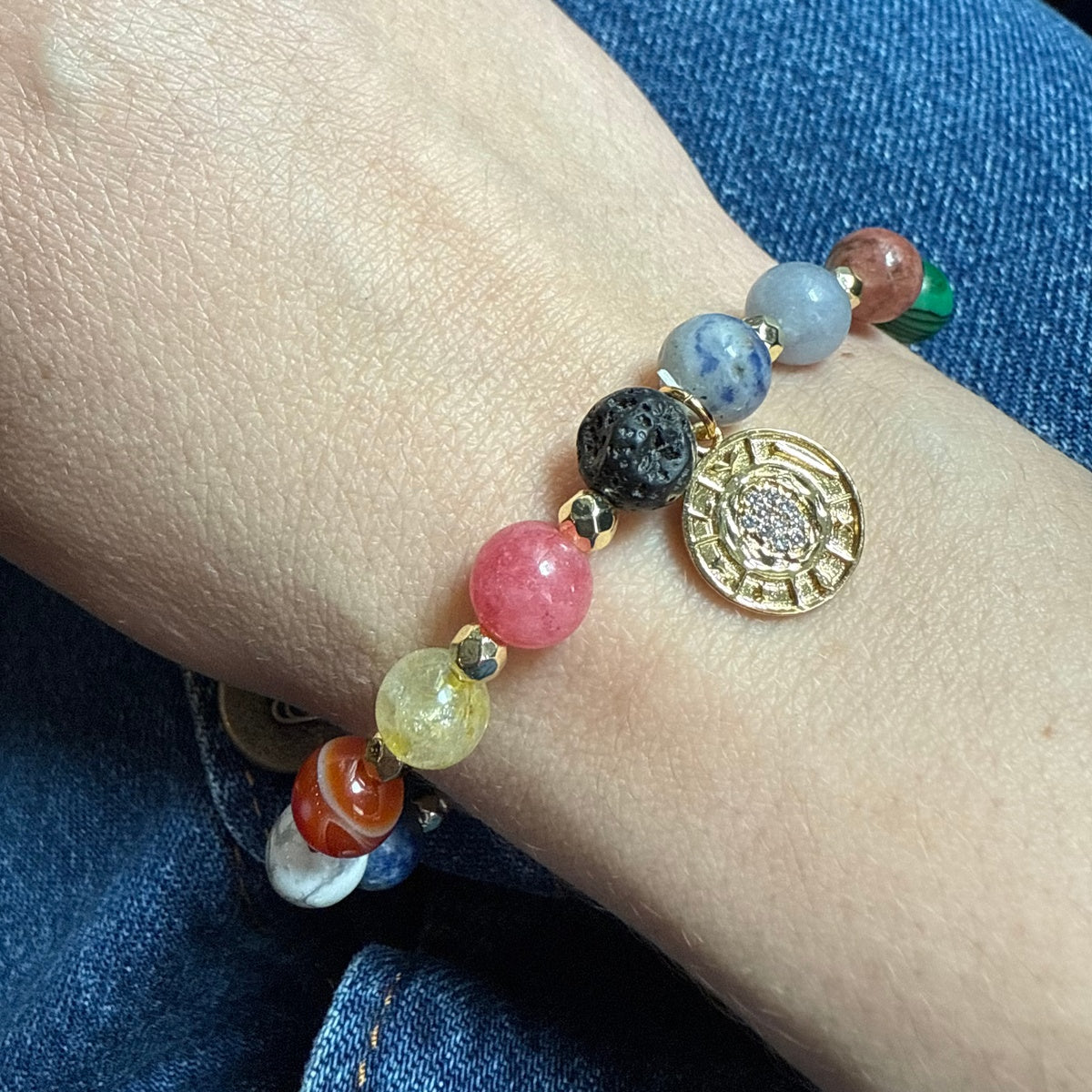 HARMONY | Colorful Gemstone Bracelet with Gold Coin Charm