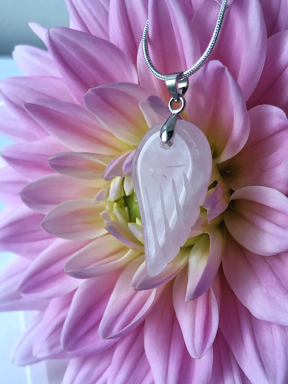 Rose Quartz Angel wing Pendant
