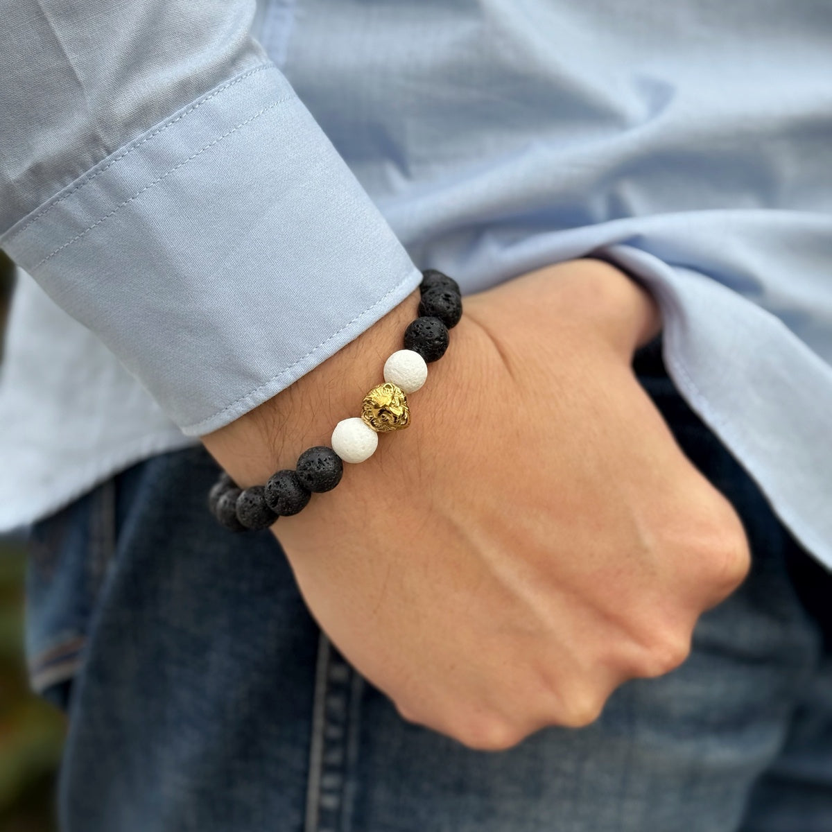 Luxury lava stone lion head bracelet