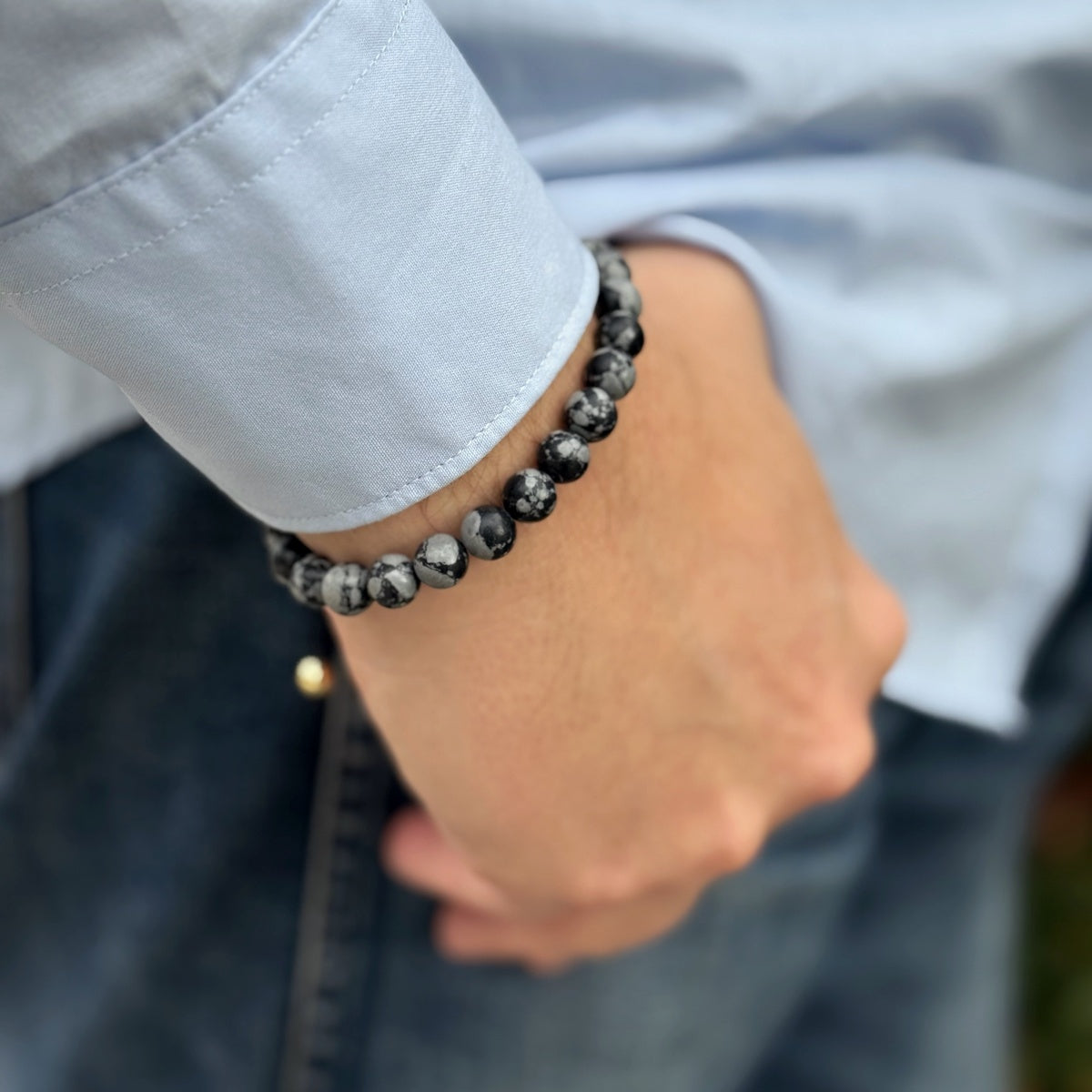 Men’s Snowflake Obsidian Bracelet | 18K Gold & Adjustable