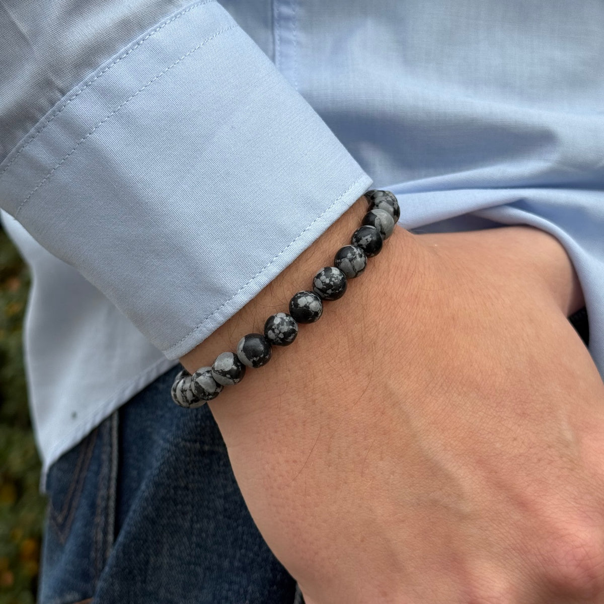 Men’s Snowflake Obsidian Bracelet | 18K Gold & Adjustable