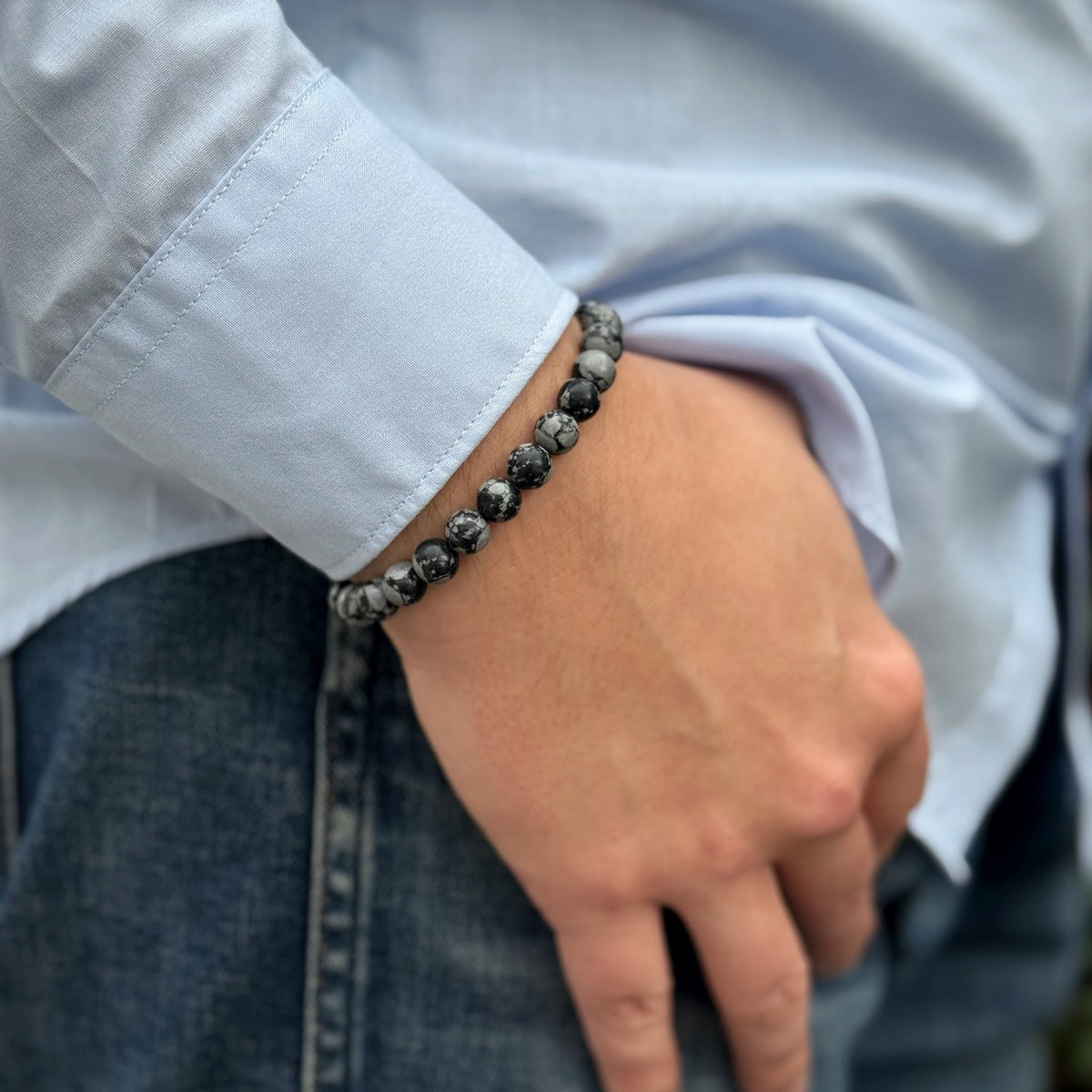 Men’s Snowflake Obsidian Bracelet | 18K Gold & Adjustable