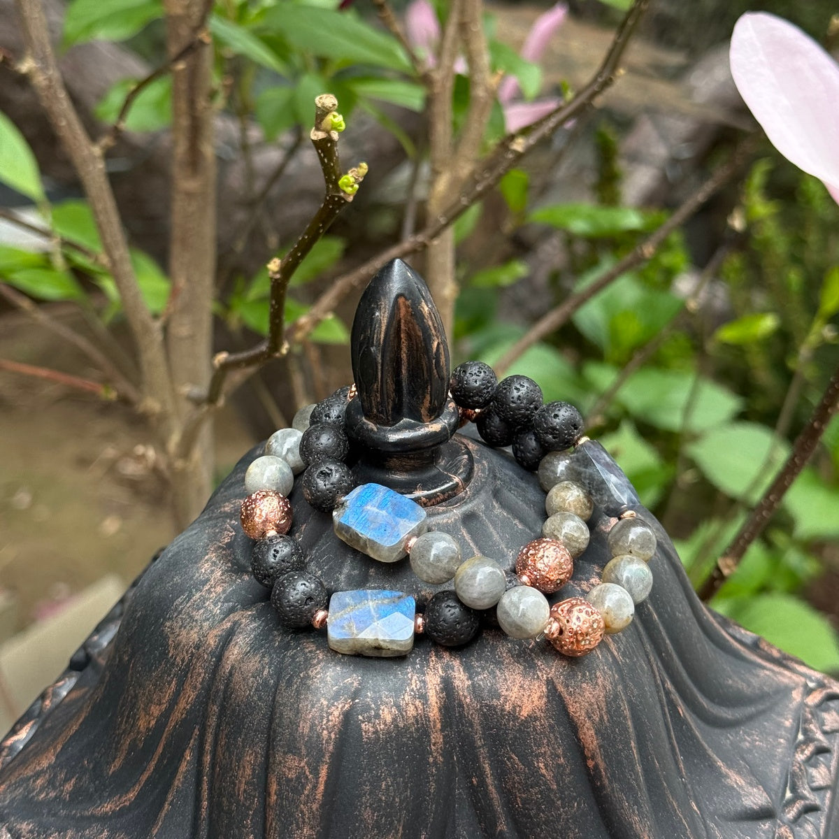 Labradorite Lava Rose Gold Bracelet Stack