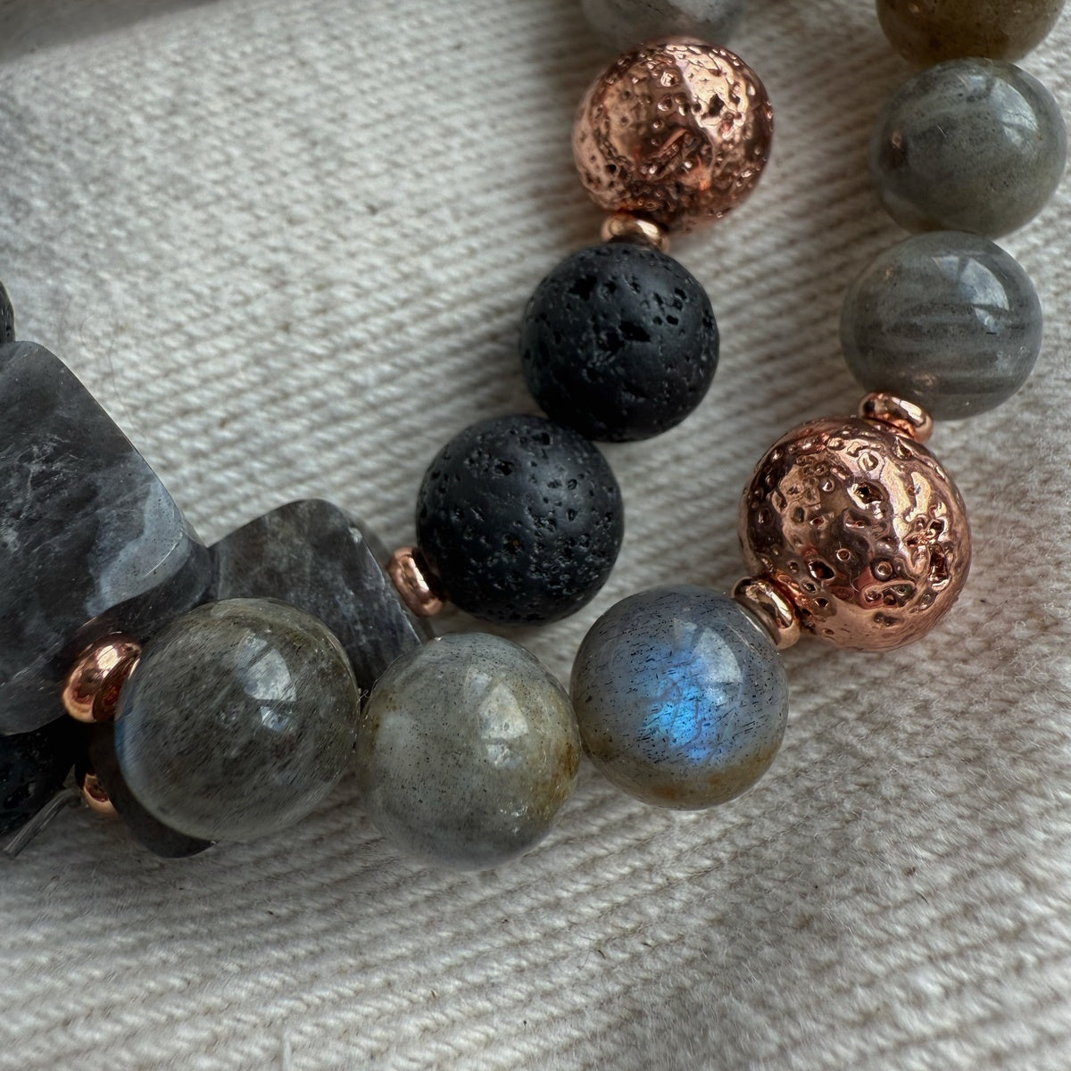 Labradorite Lava Rose Gold Bracelet Stack