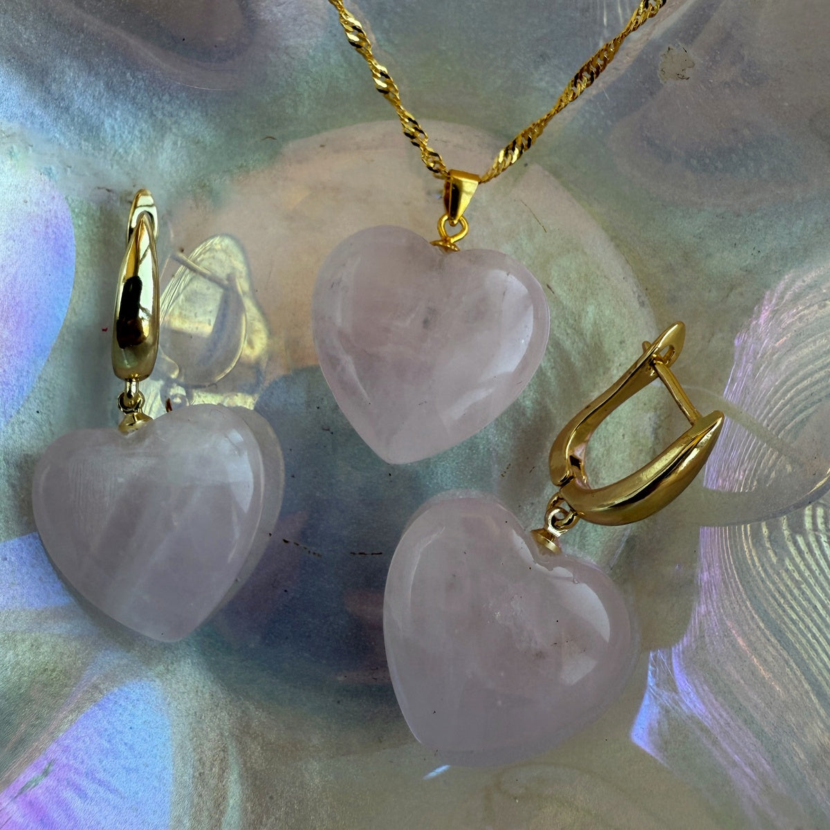 Rose Quartz Heart Earrings