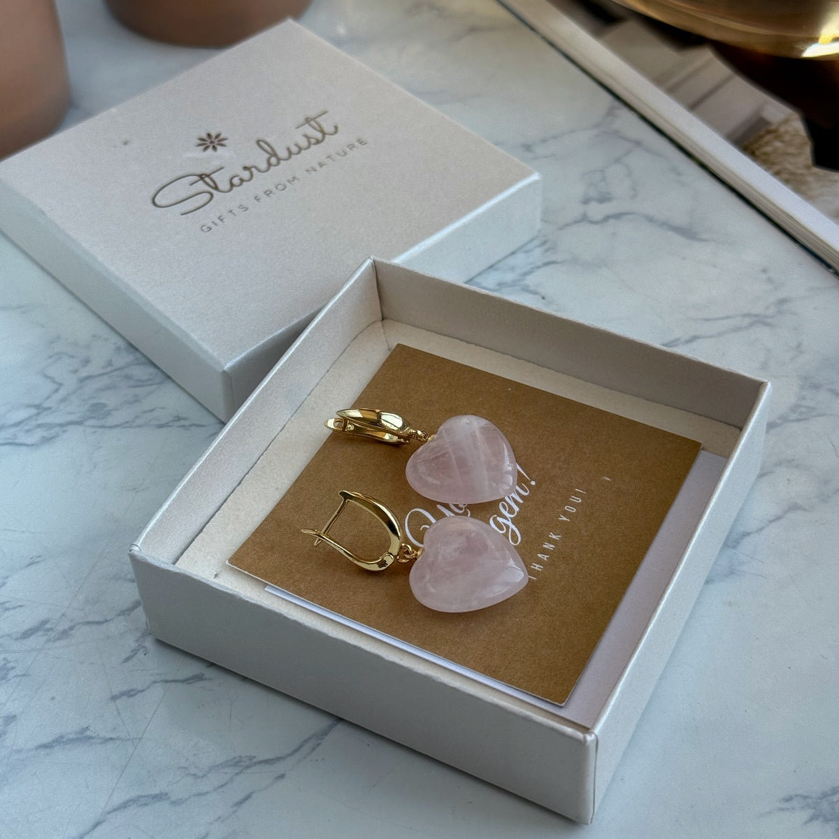Rose Quartz Heart Earrings