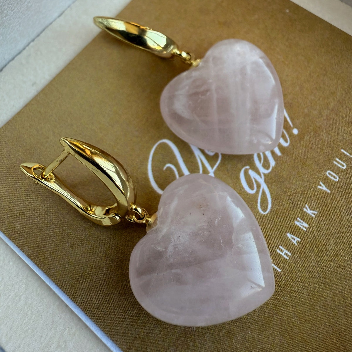 Rose Quartz Heart Earrings