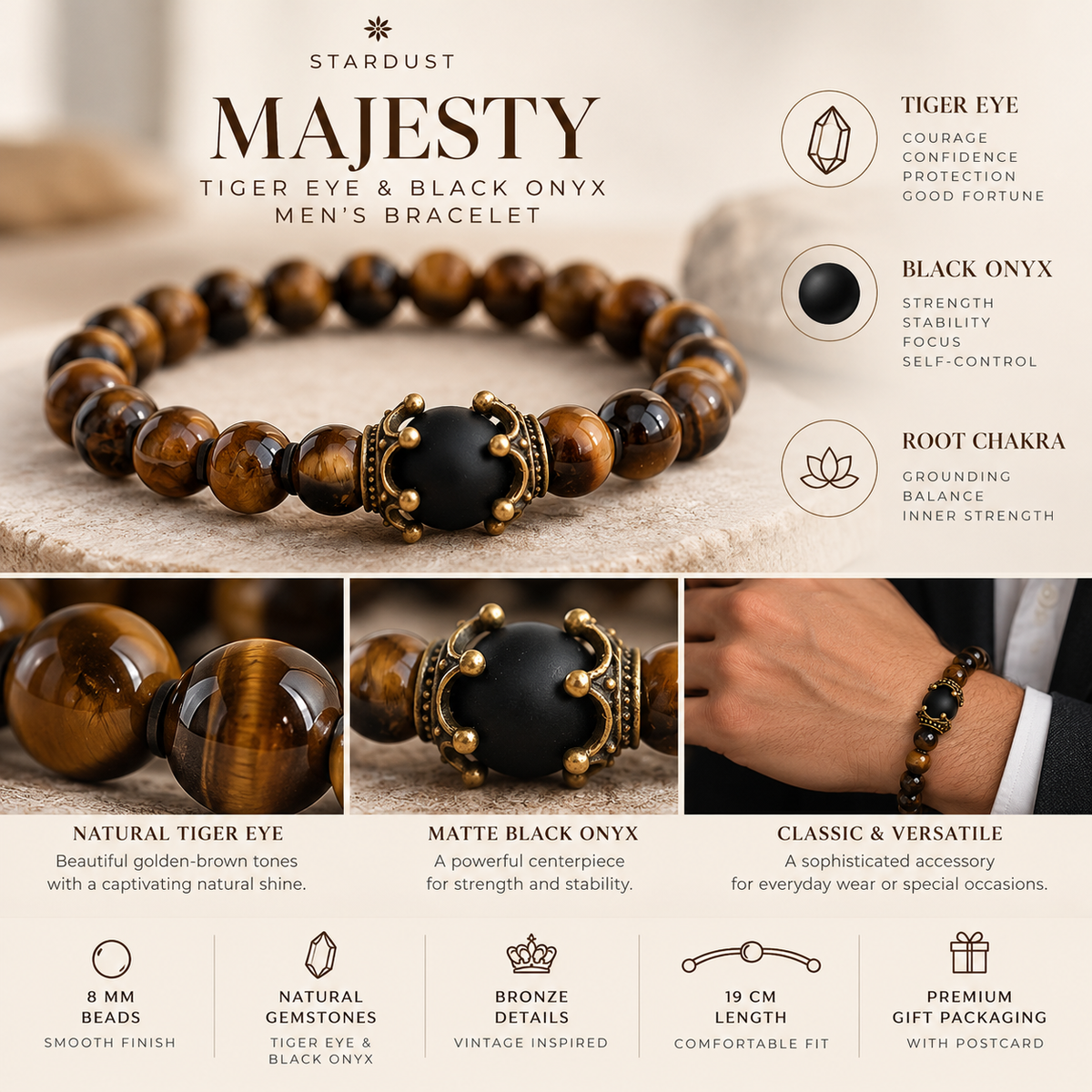 MAJESTY | Men’s Tiger Eye & Black Onyx Bracelet