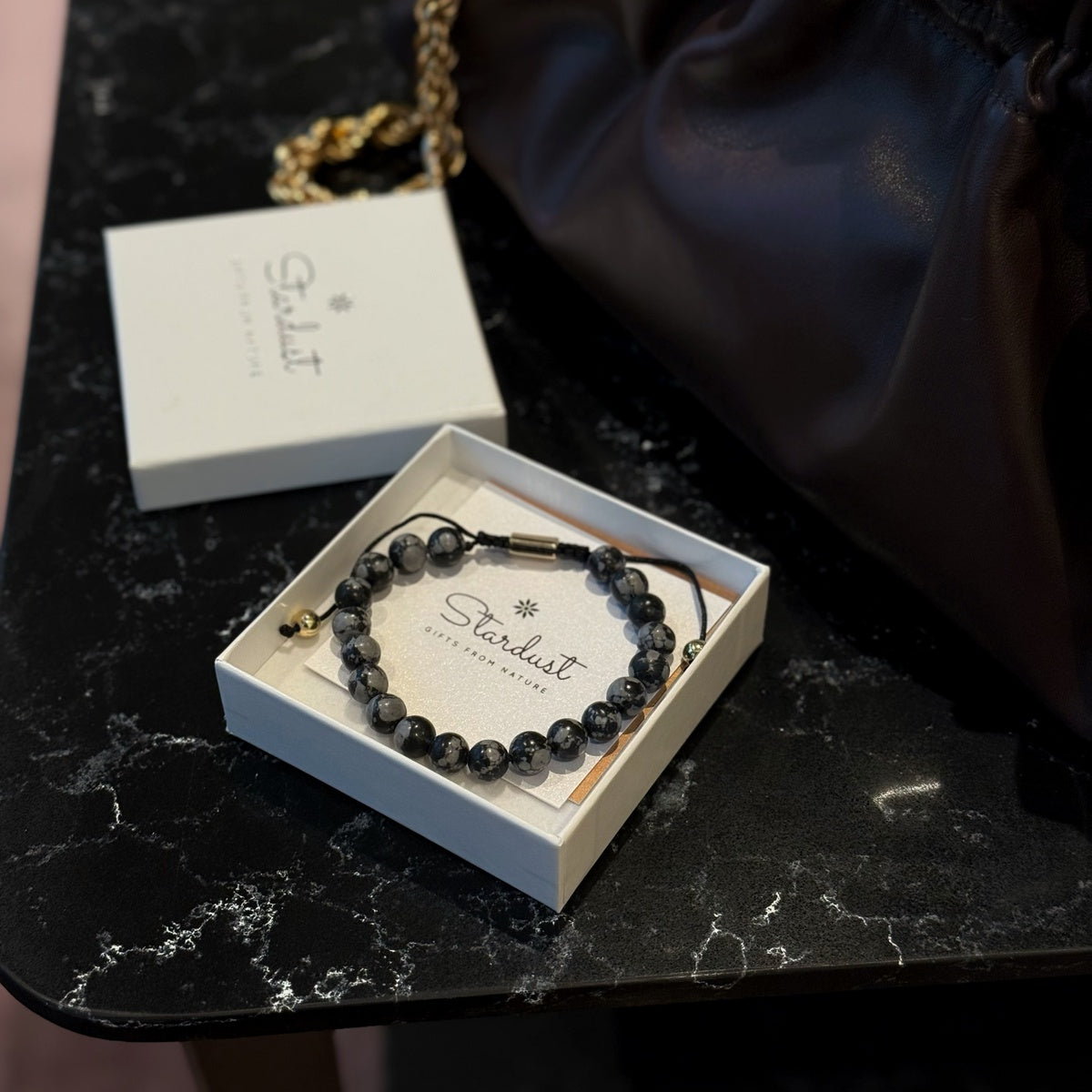 Men’s Snowflake Obsidian Bracelet | 18K Gold & Adjustable