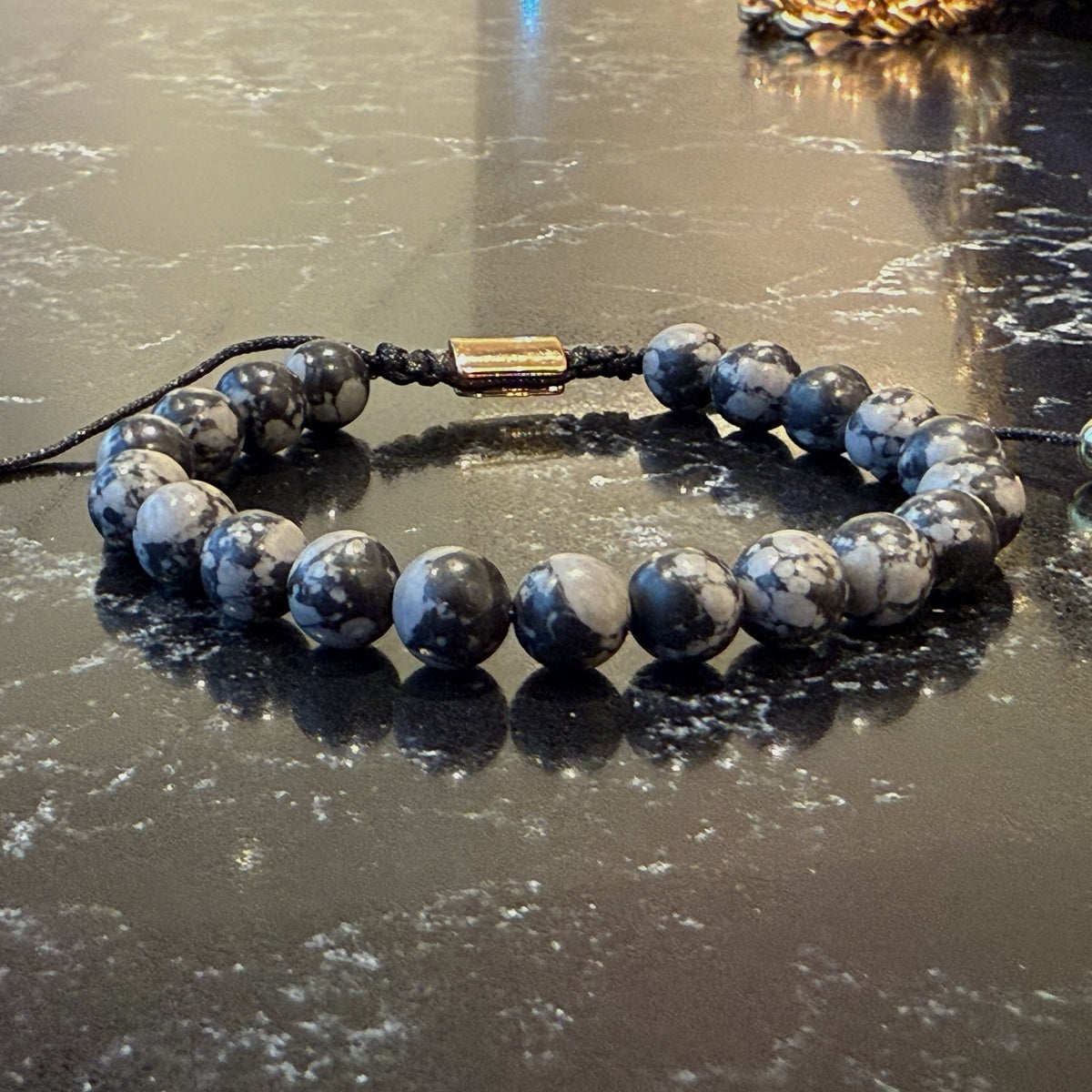 Men’s Snowflake Obsidian Bracelet | 18K Gold & Adjustable