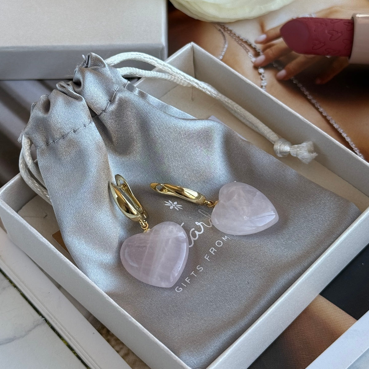 Rose Quartz Heart Earrings