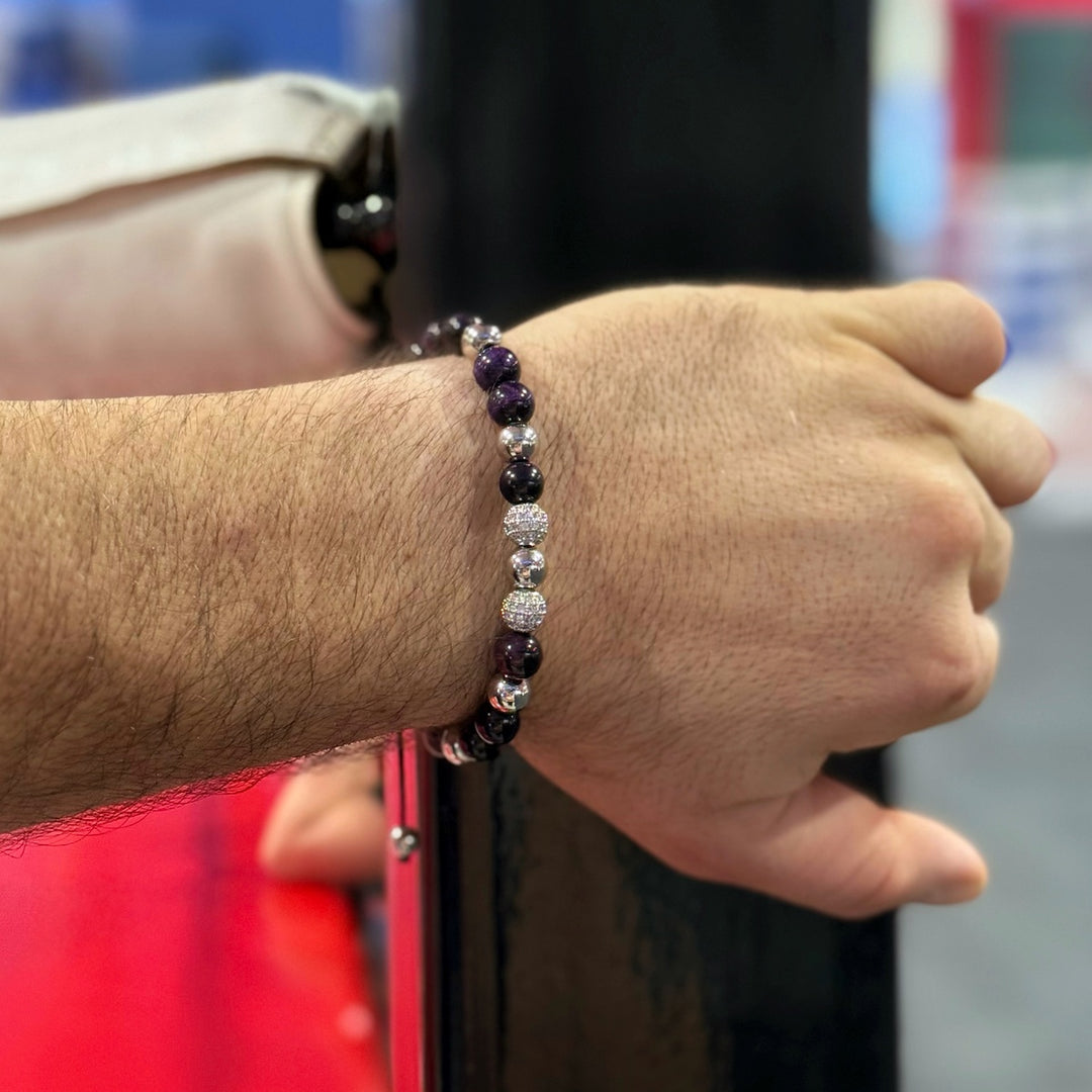 Luxury Men’s Bracelet Purple Tiger Eye Bracelet for Him