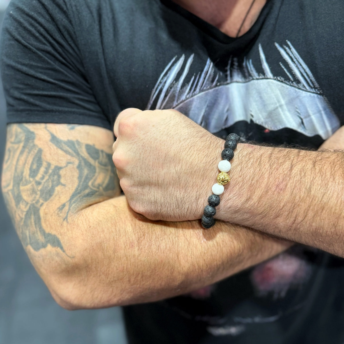 Luxury lava stone lion head bracelet