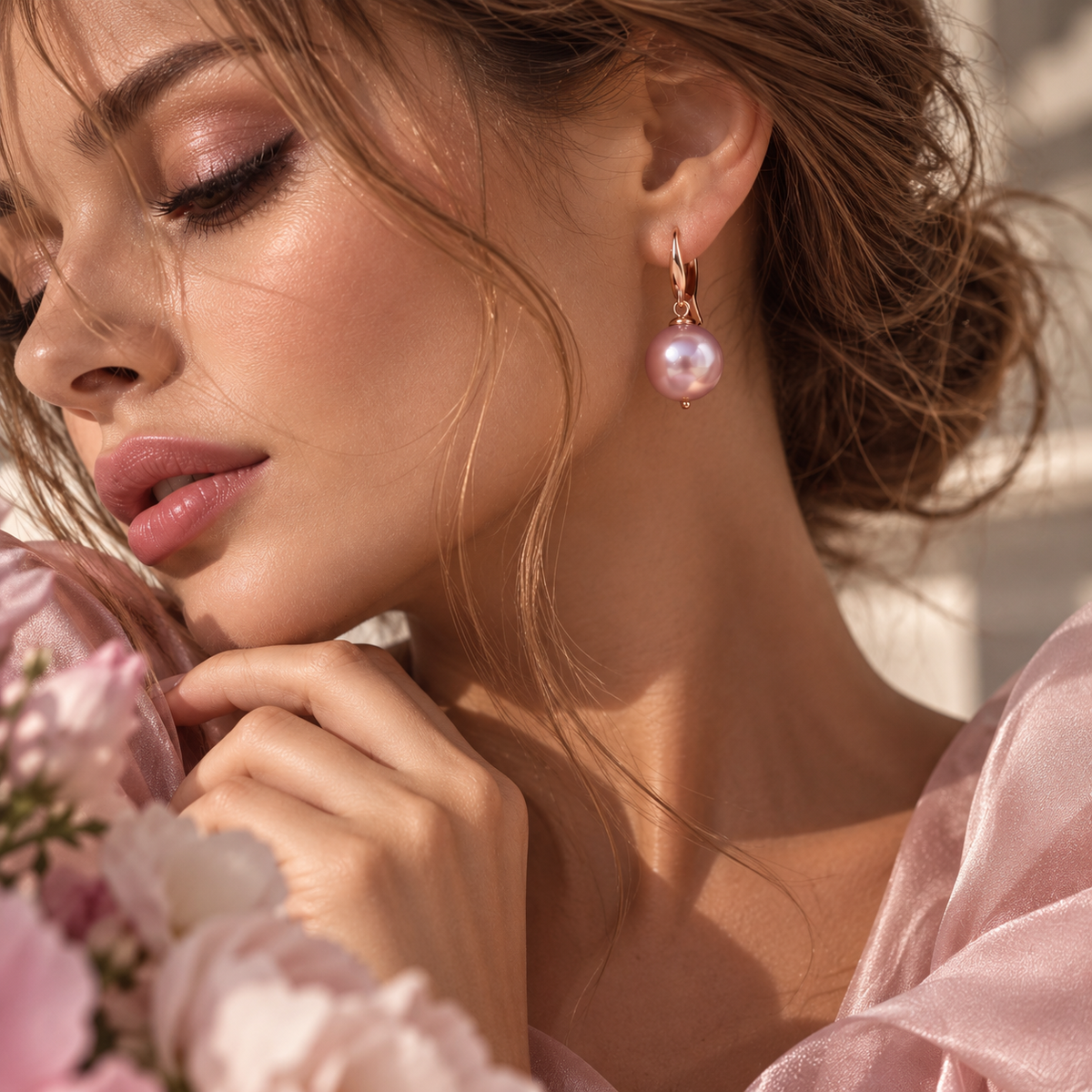 Feminine Harmony Pink Pearl Earrings | Rose Gold Sterling Silver 925