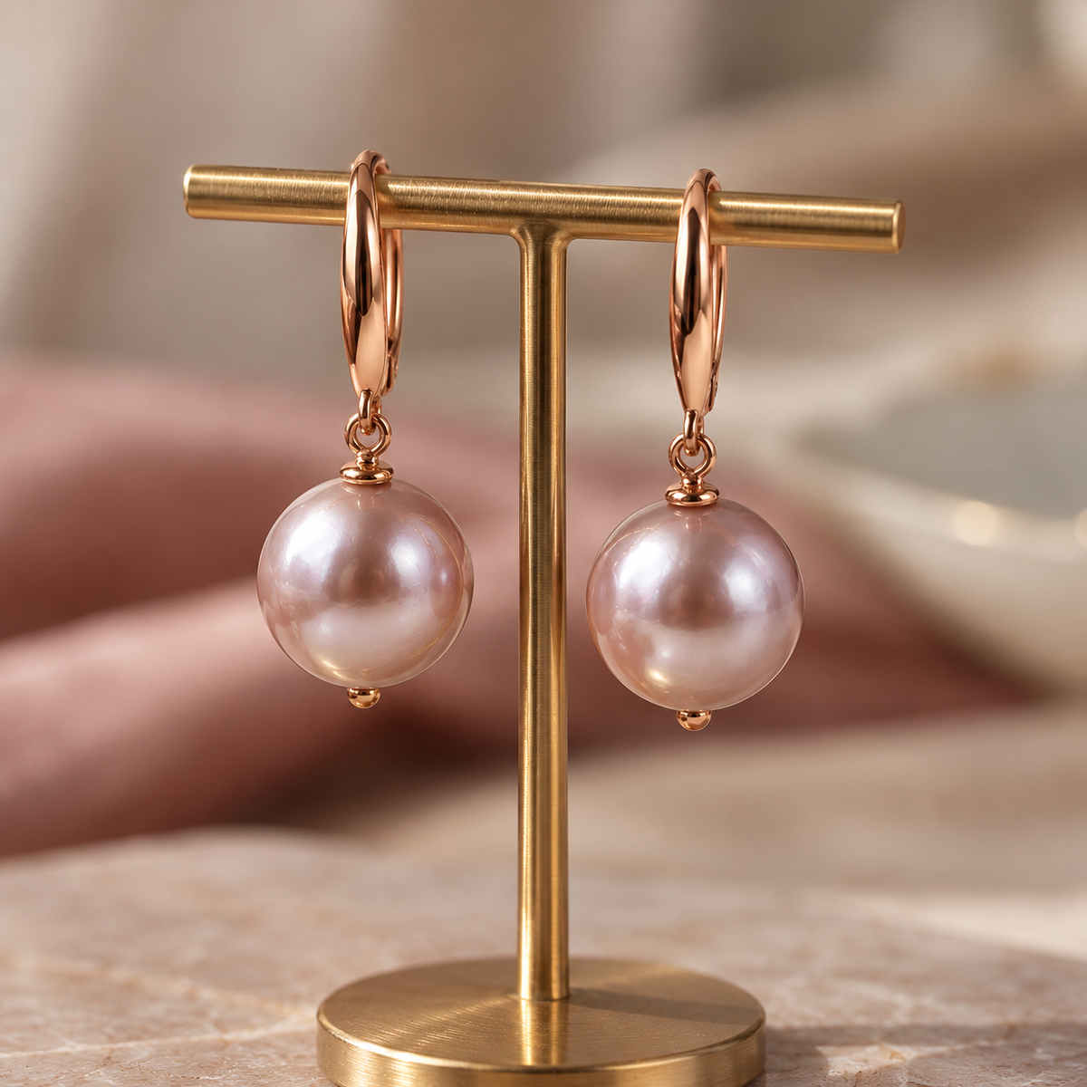 Feminine Harmony Pink Pearl Earrings | Rose Gold Sterling Silver 925