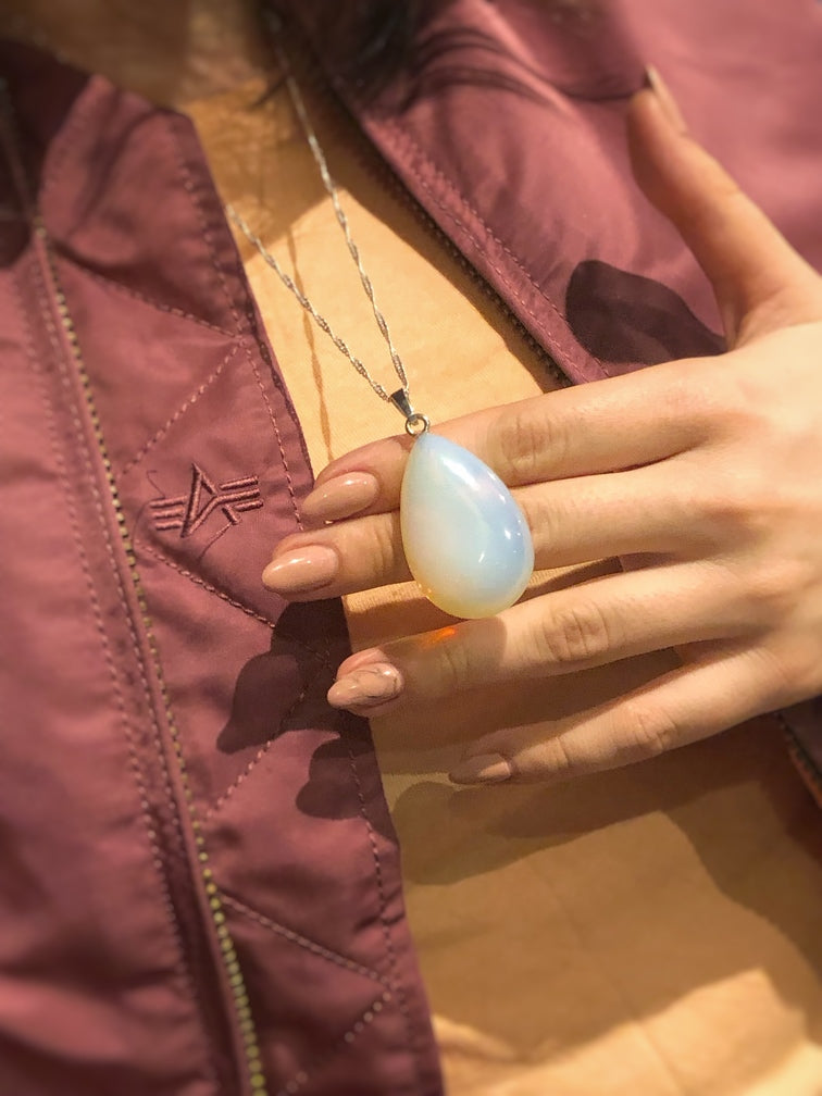 Big Opalite Pendant silver necklace
